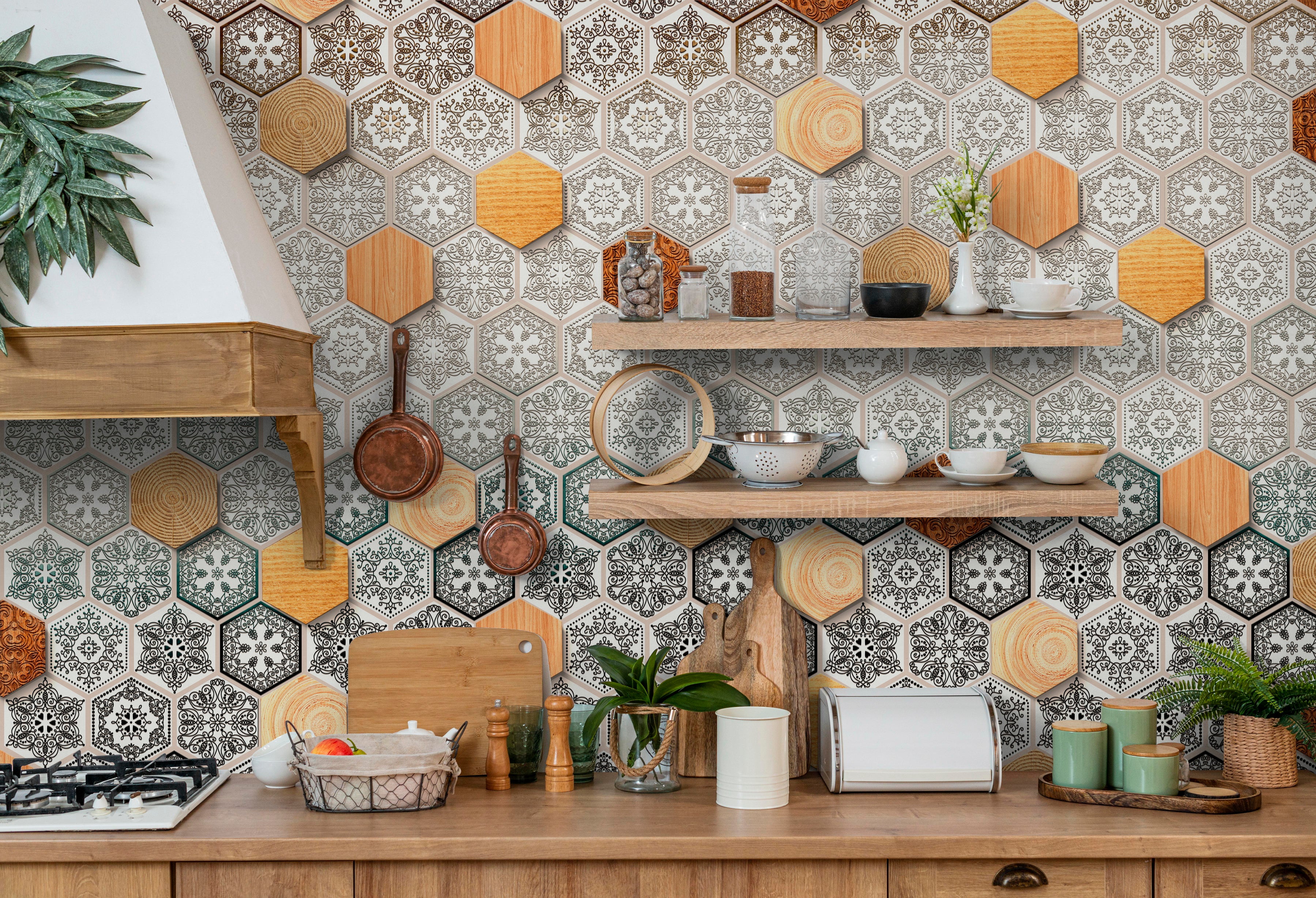 hexagon patterned wallpaper