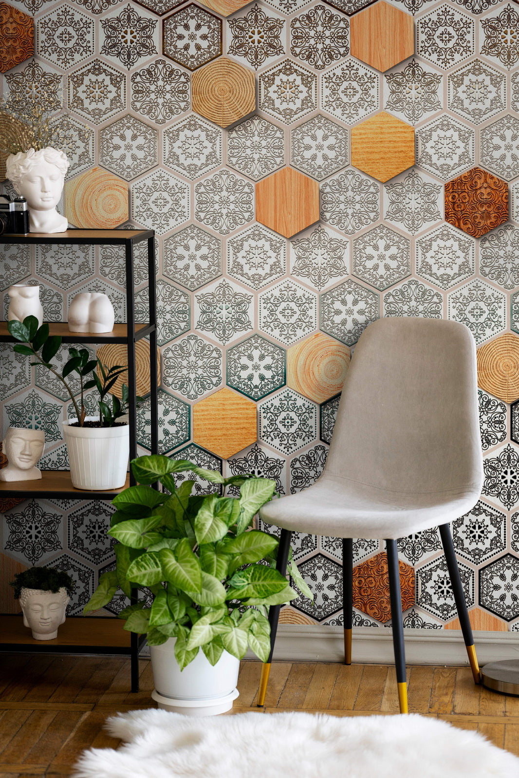 hexagon patterned wallpaper