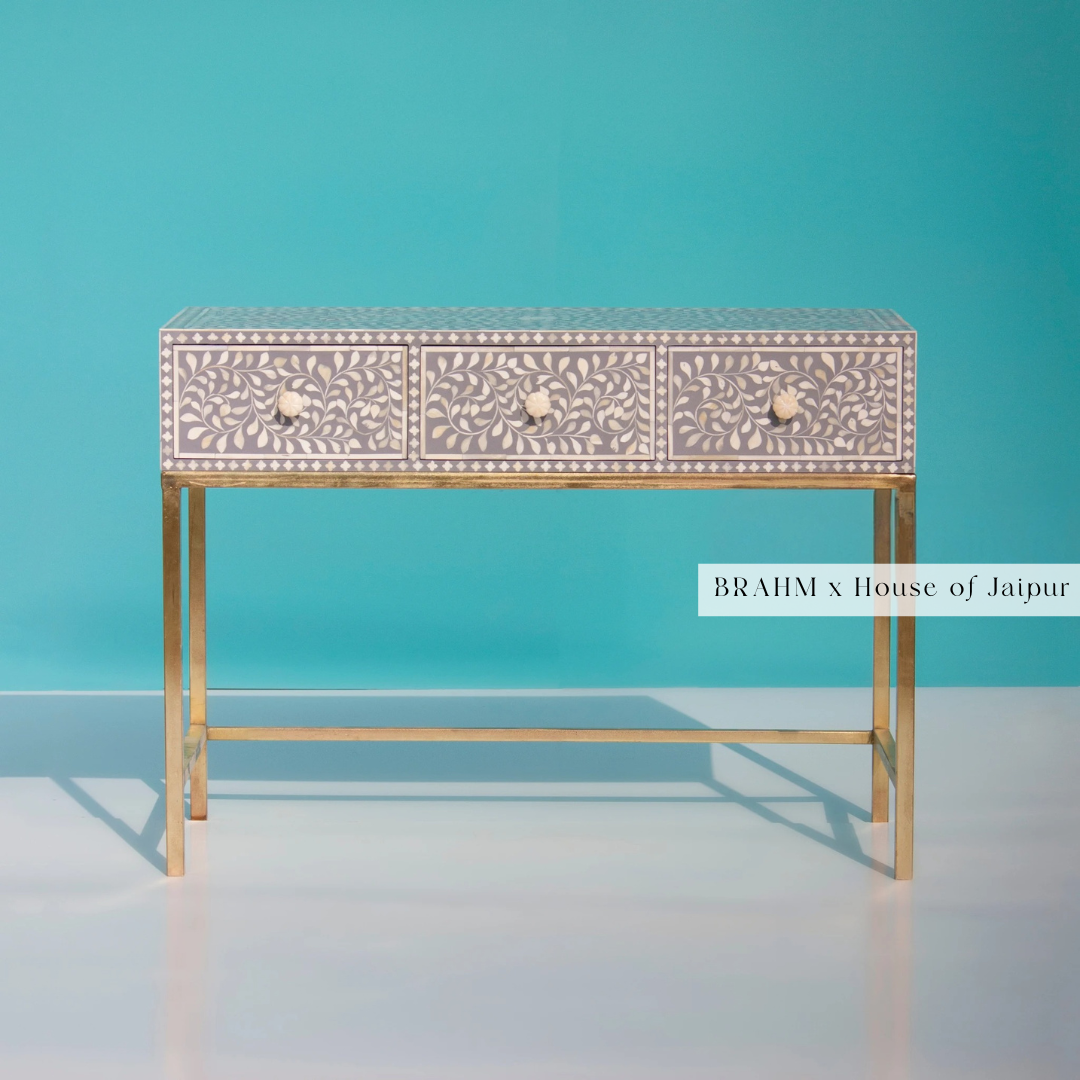 Floral Bone Inlay Console Table