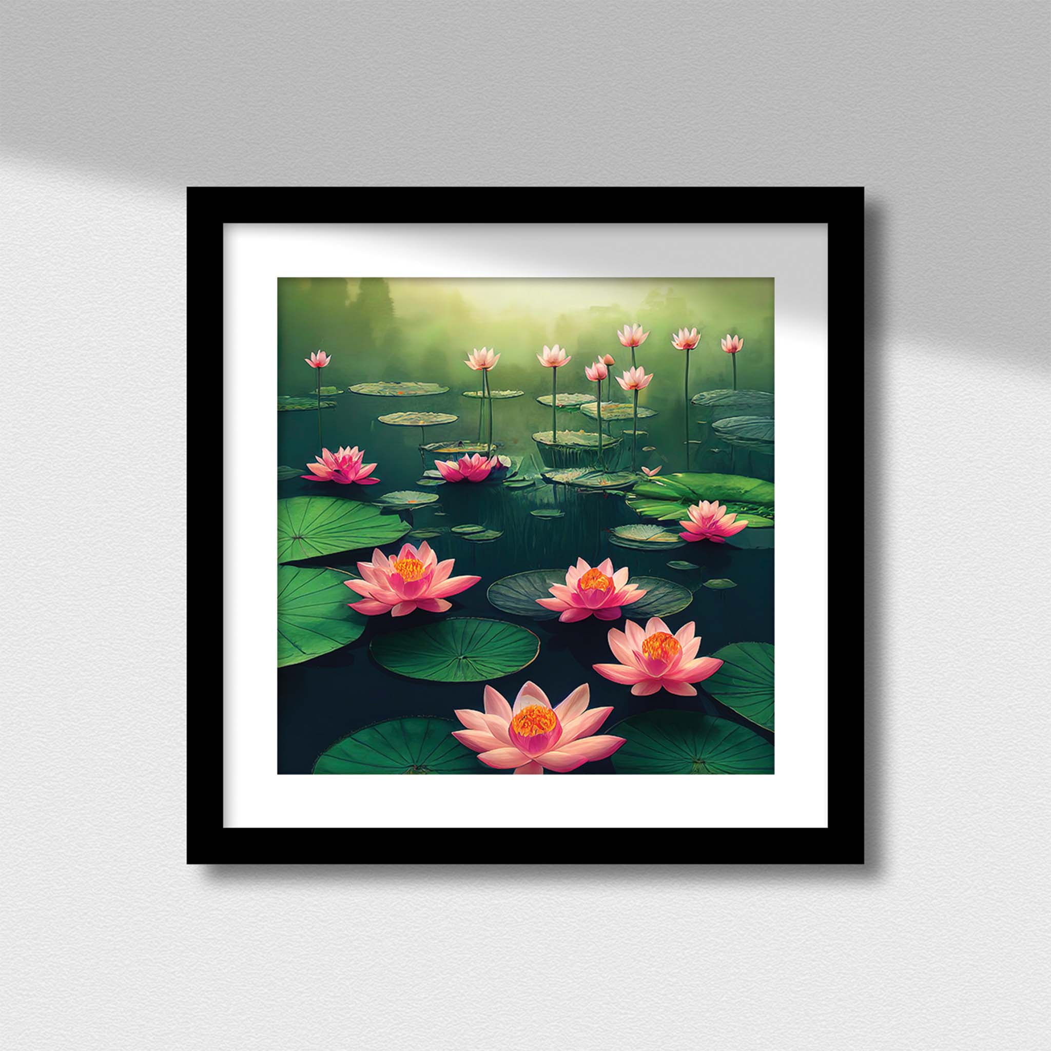 A Vibrant Painting of Lotus in a Pond Painting