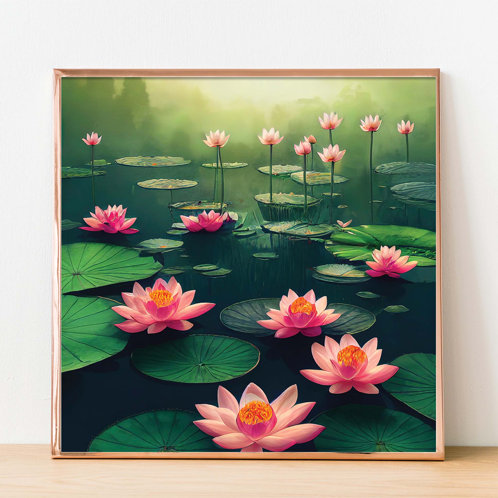 A Vibrant Painting of Lotus in a Pond Painting