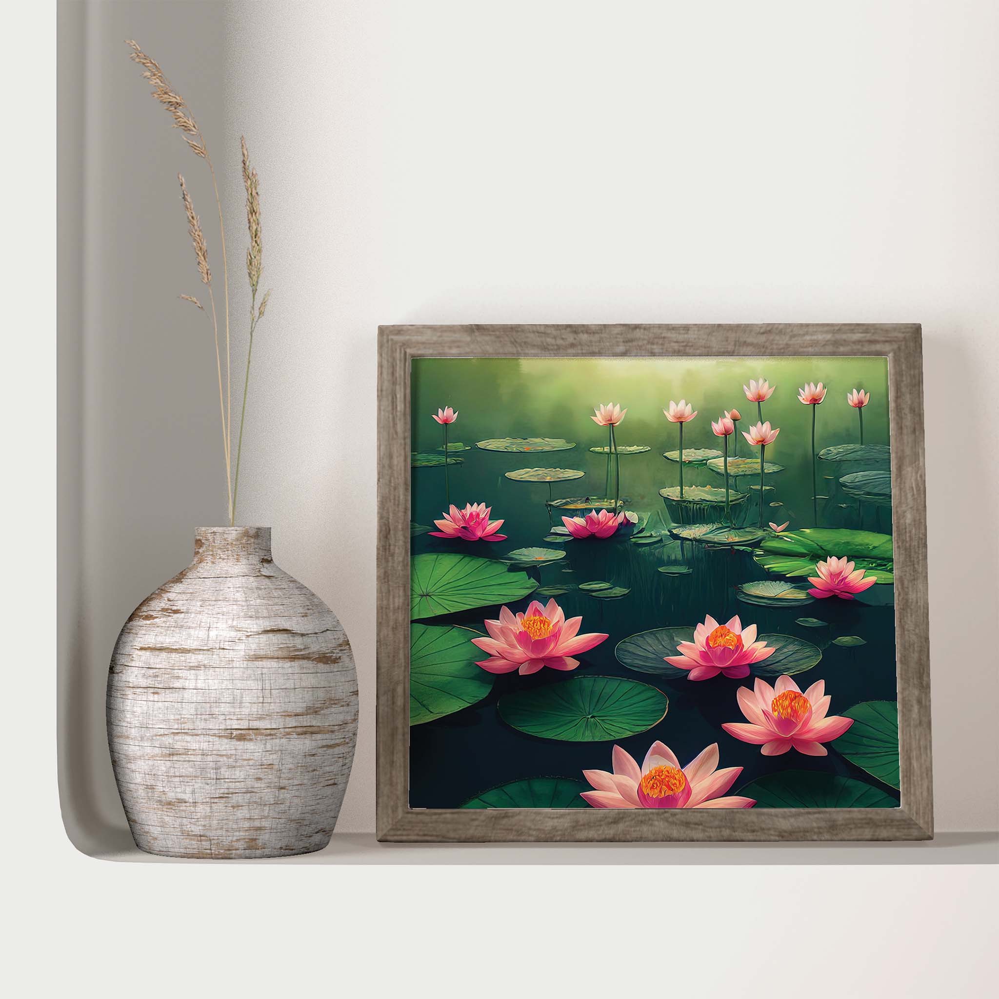 A Vibrant Painting of Lotus in a Pond Painting