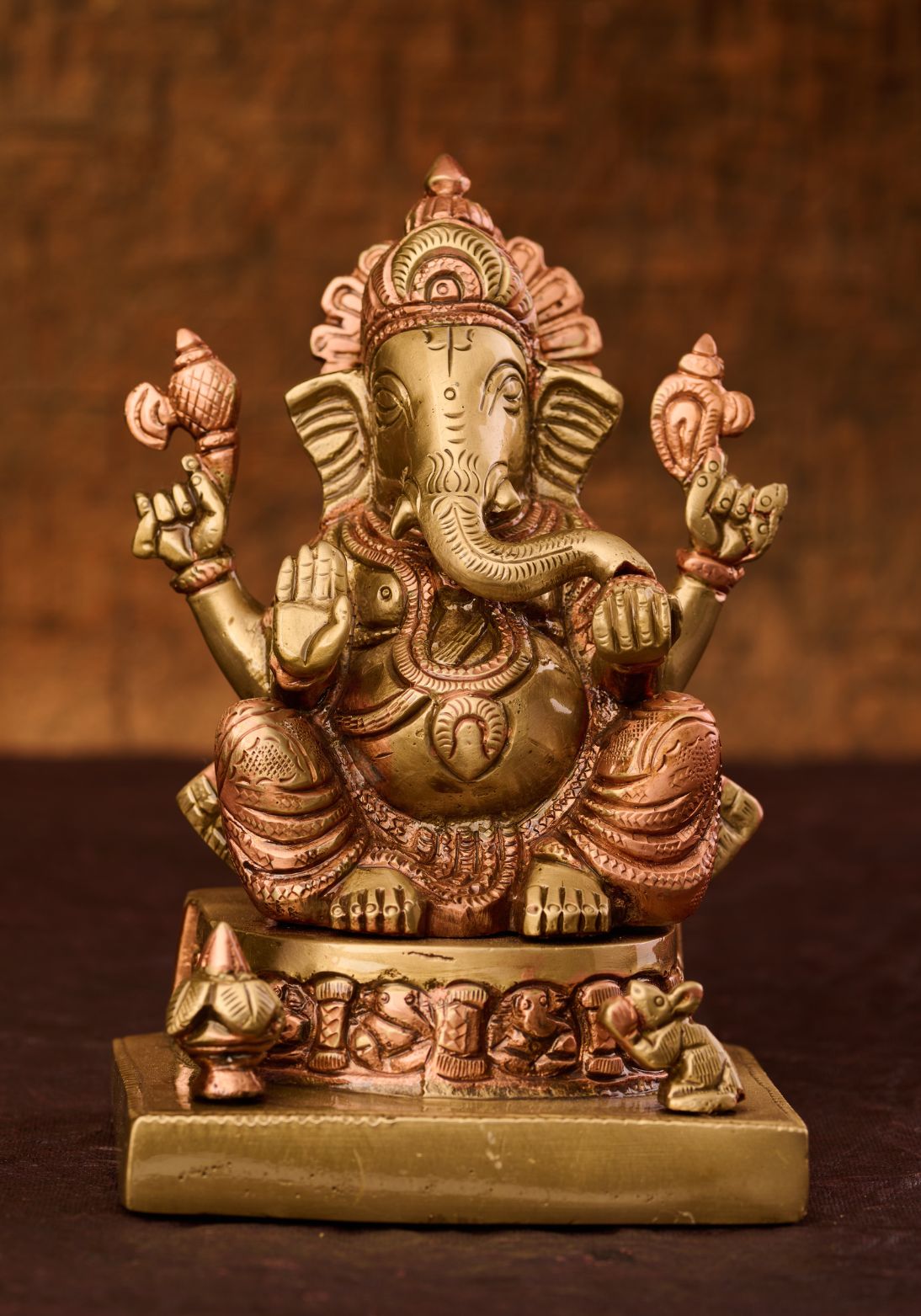 Seated Lord 'Ganesh' in Brass and Copper Mix