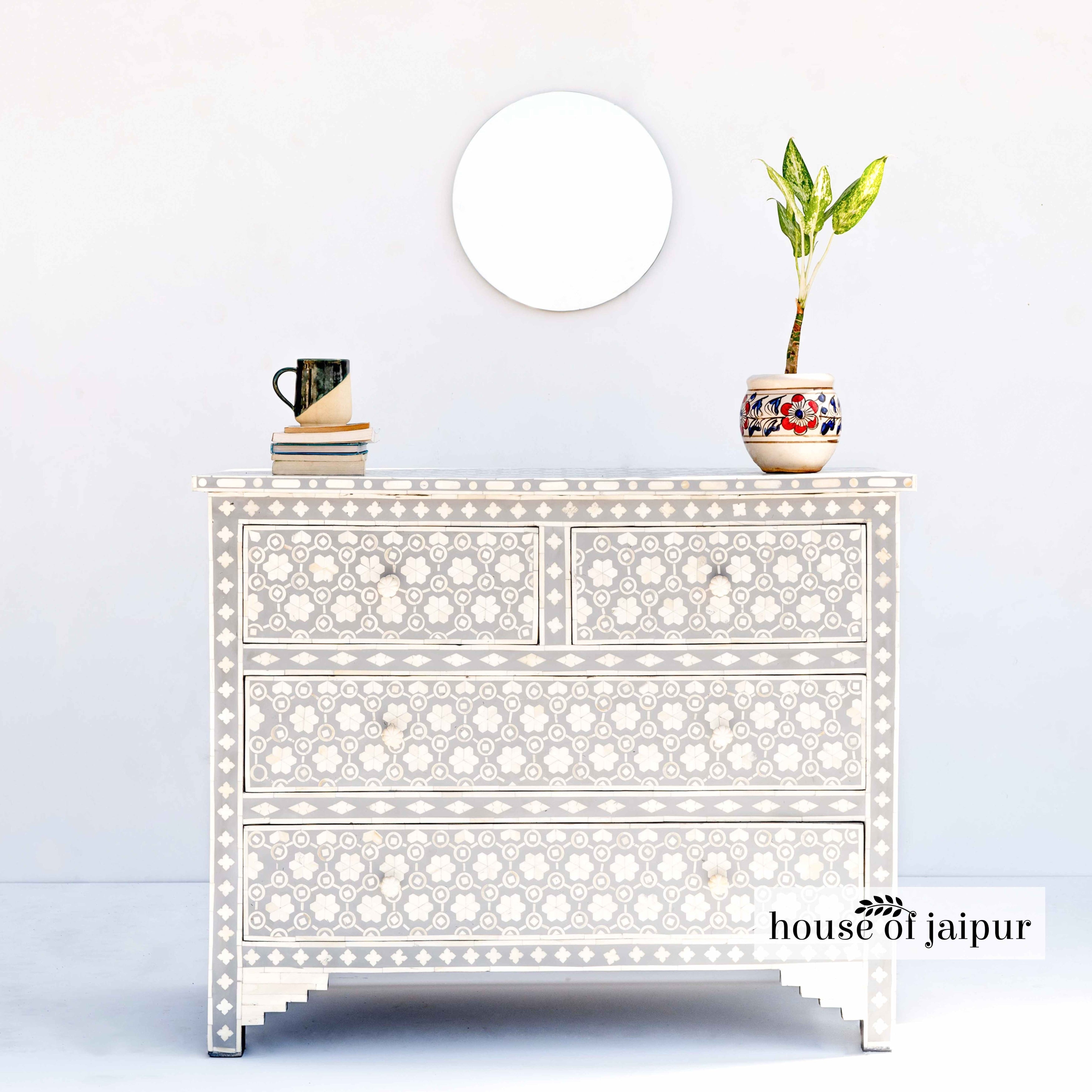 Honeycomb Grey Blue Bone Inlay Dresser