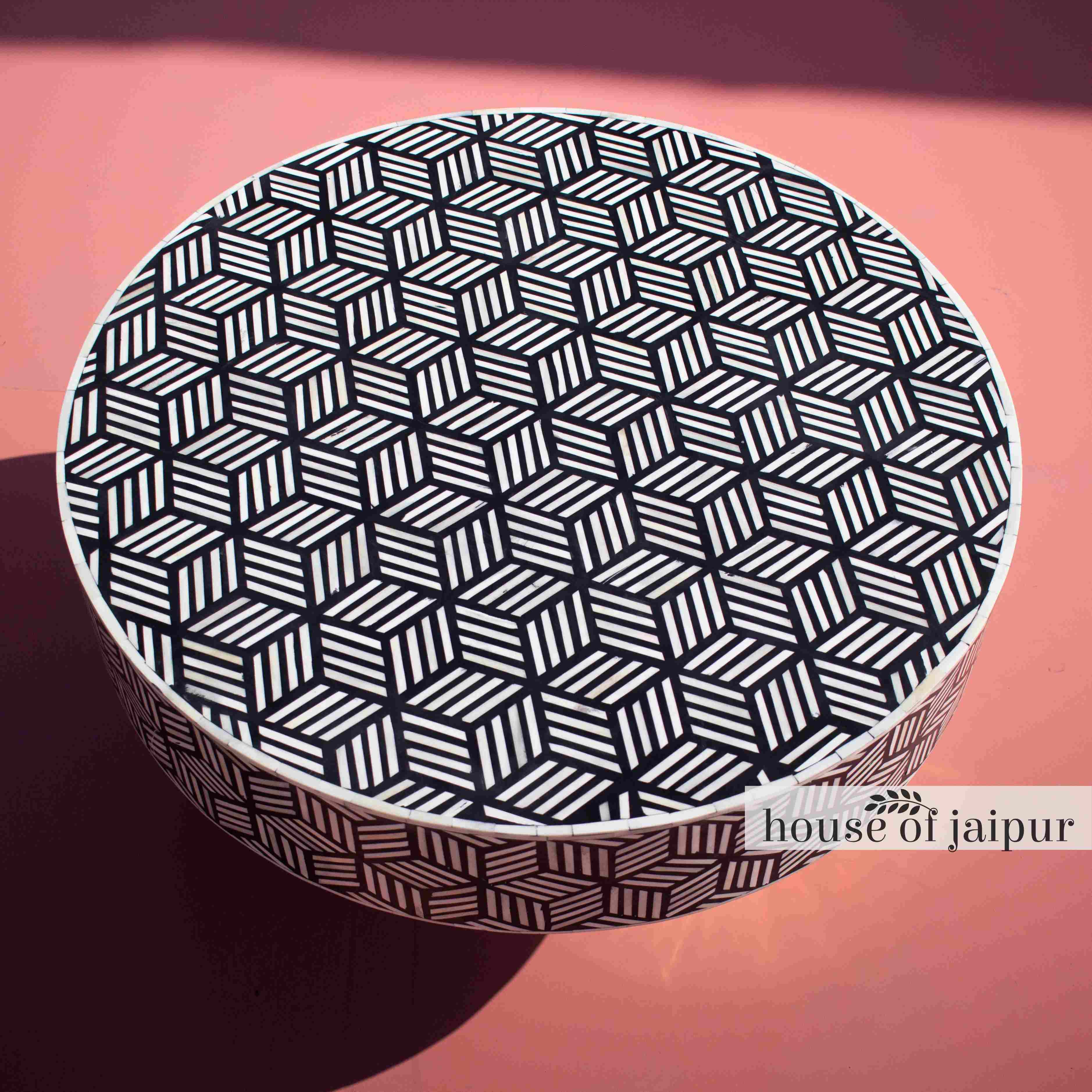 Bone Inlay Coffee Table Geometric Design