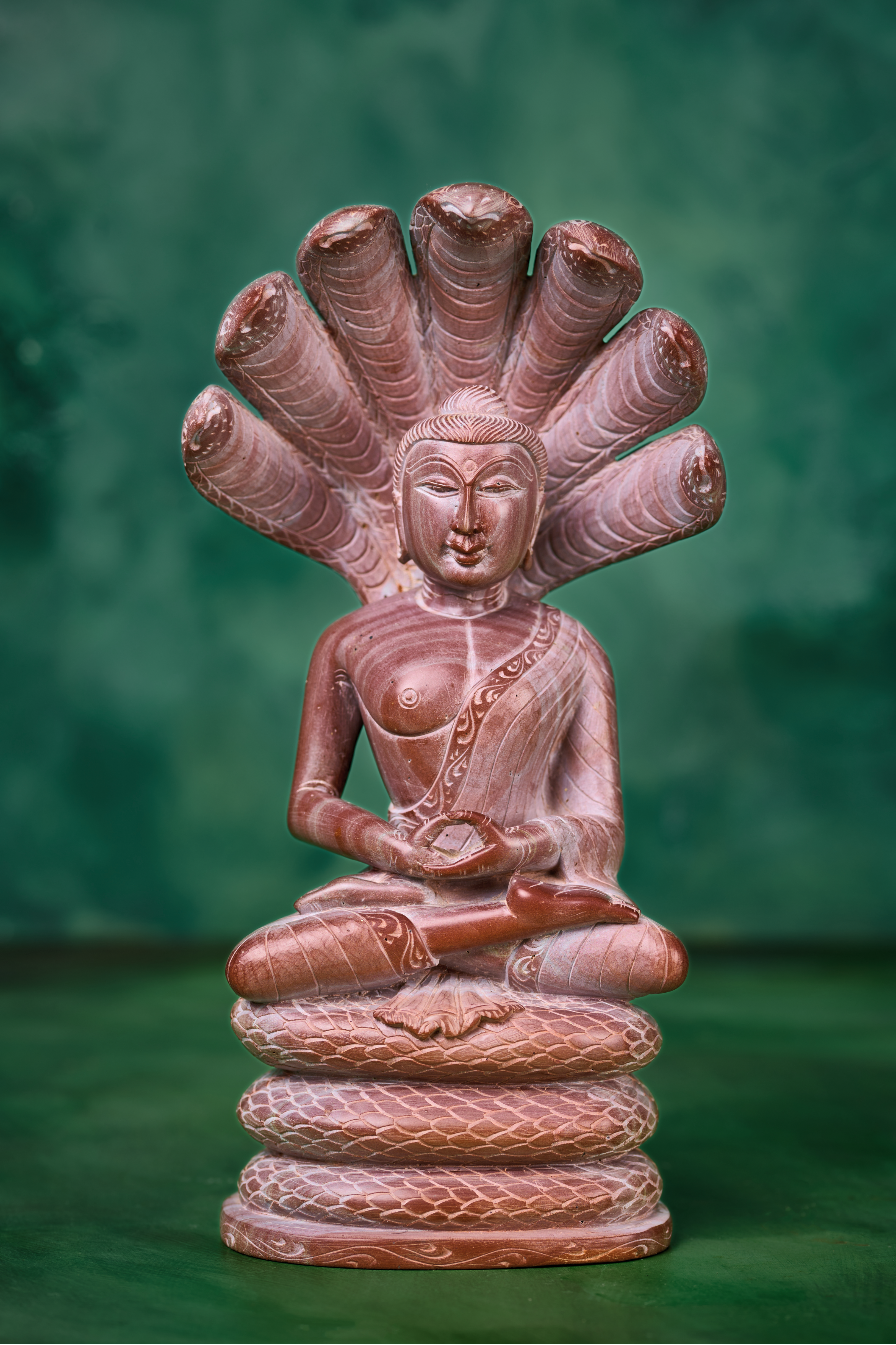 Buddha with Serpent 'Naga Buddha' in Red Stone