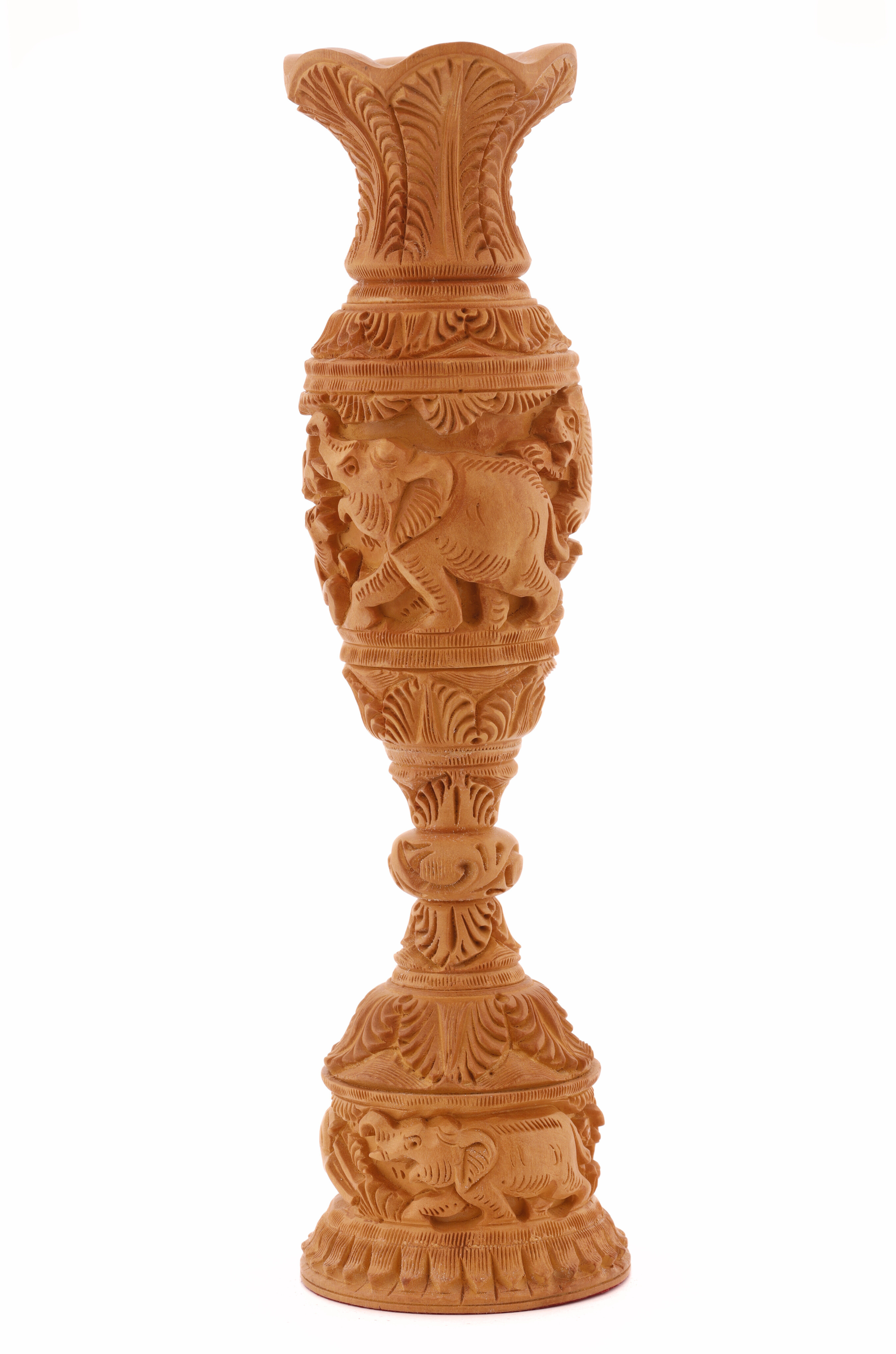 Wooden Vase With Intricate Animal Carvings