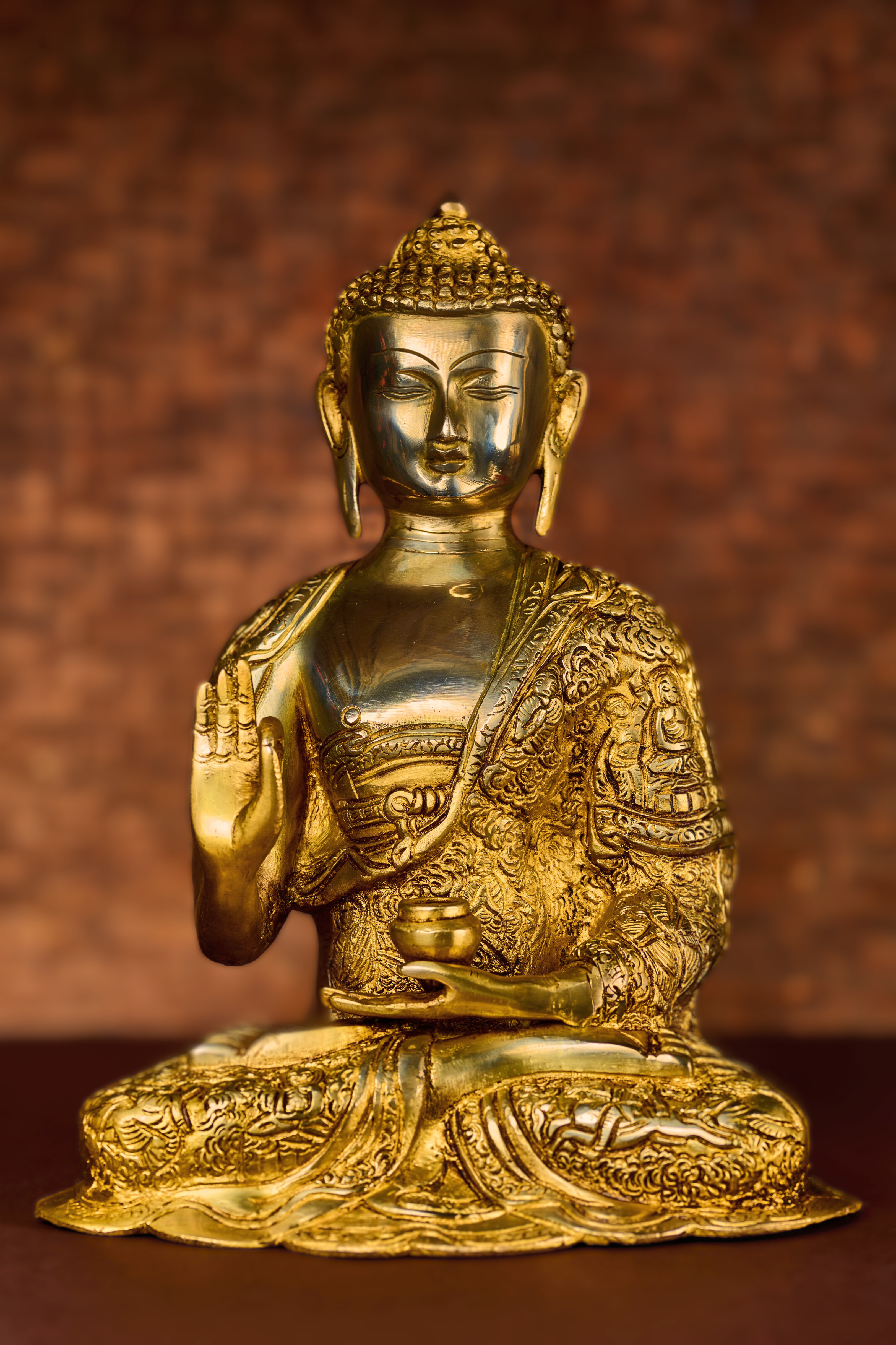 Solid Brass Buddha with Intricate Etching