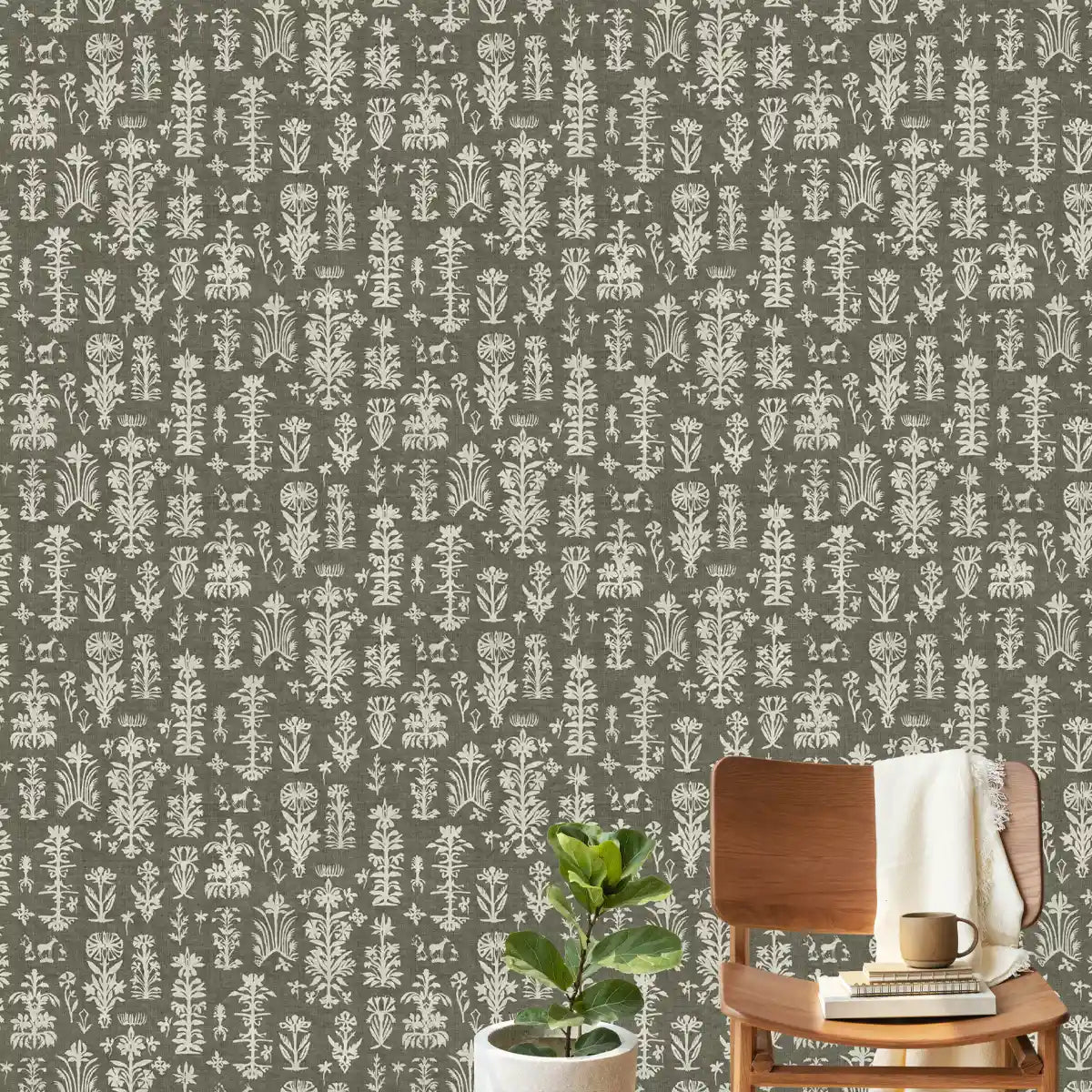 Serene Abstract Mood Dusky Green Color Room Wallcovering