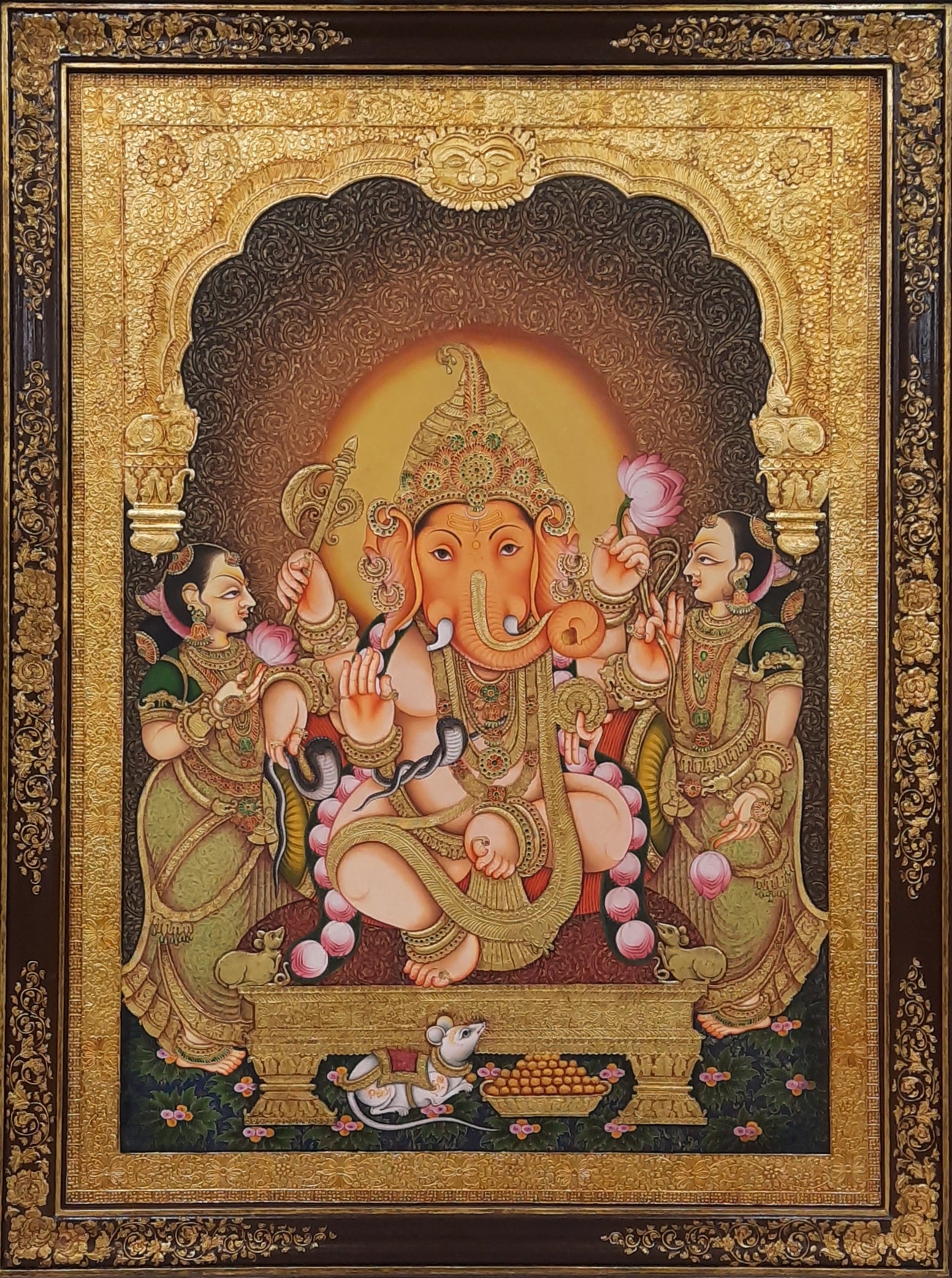 Lord Ganesha Tanjore Painting With Offerings