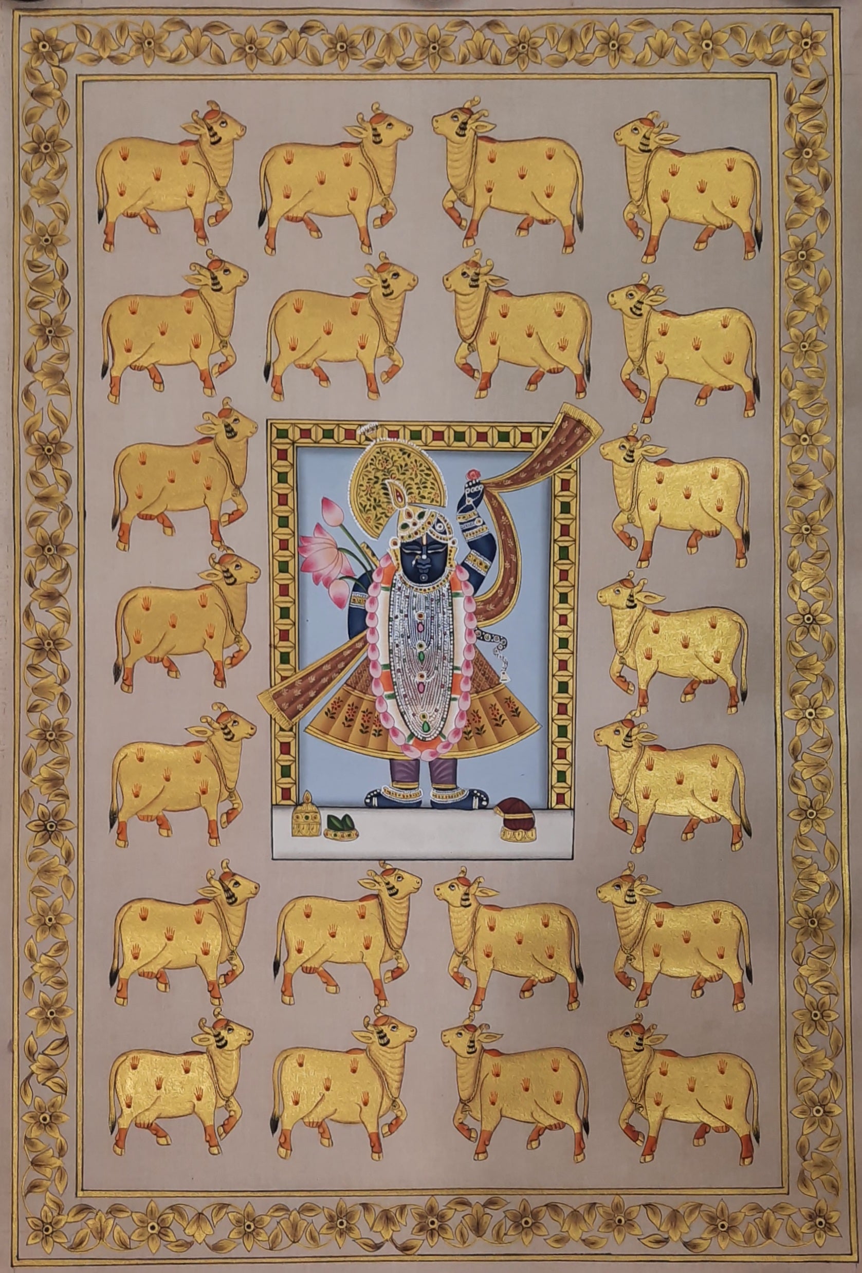 Lord Shrinathji With Golden Cows Pichwai Painting