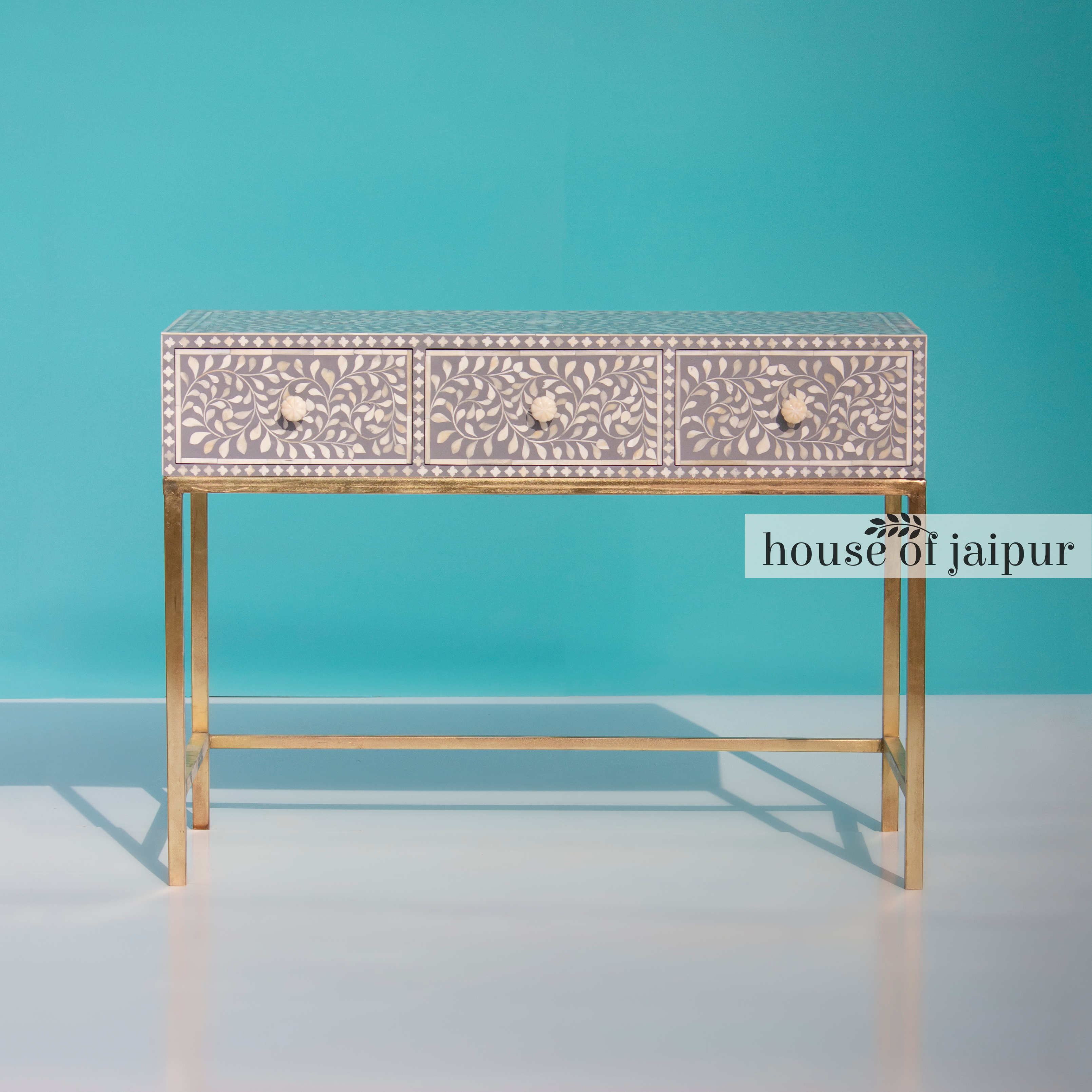 Floral Bone Inlay Console Table