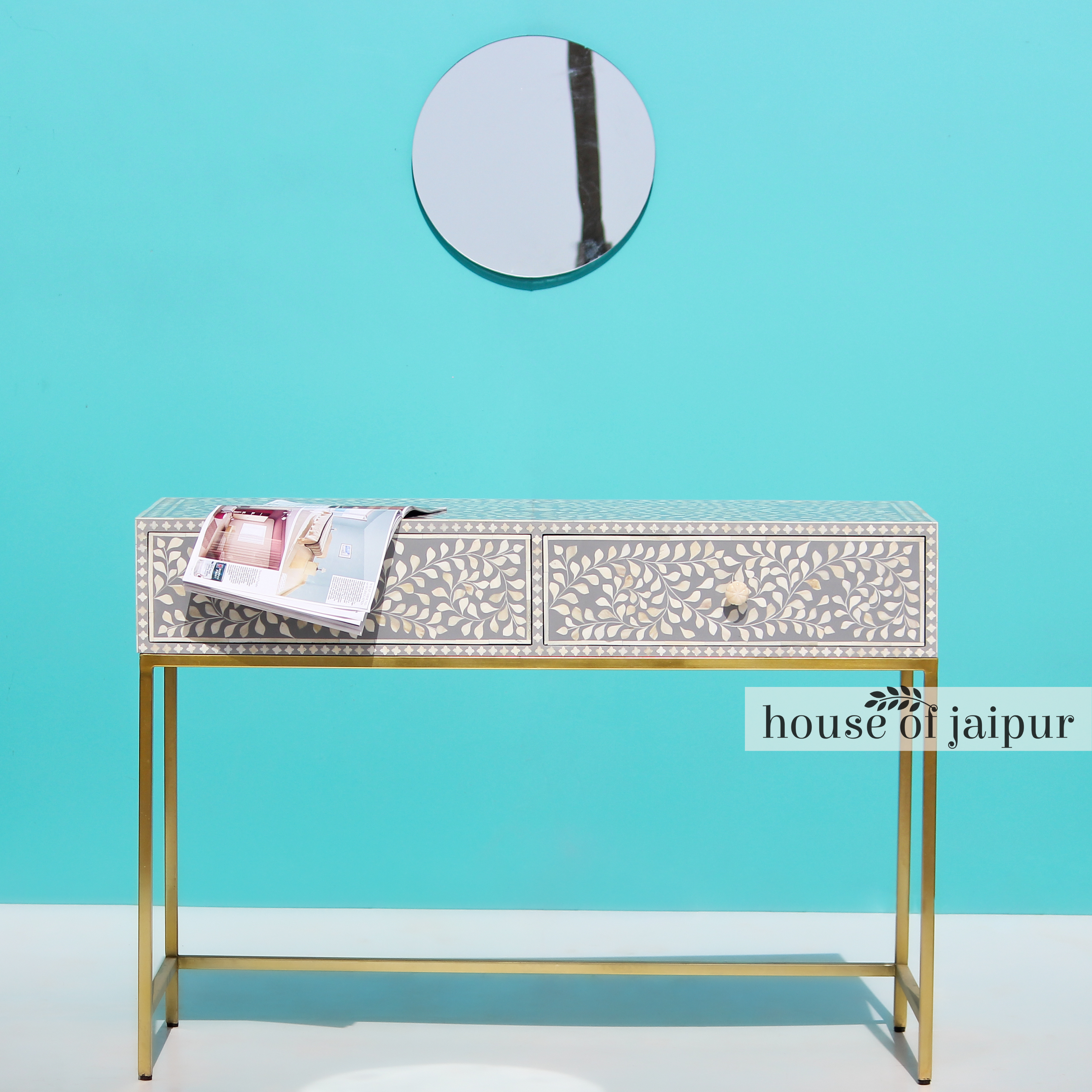 Small Floral Bone Inlay Console Table