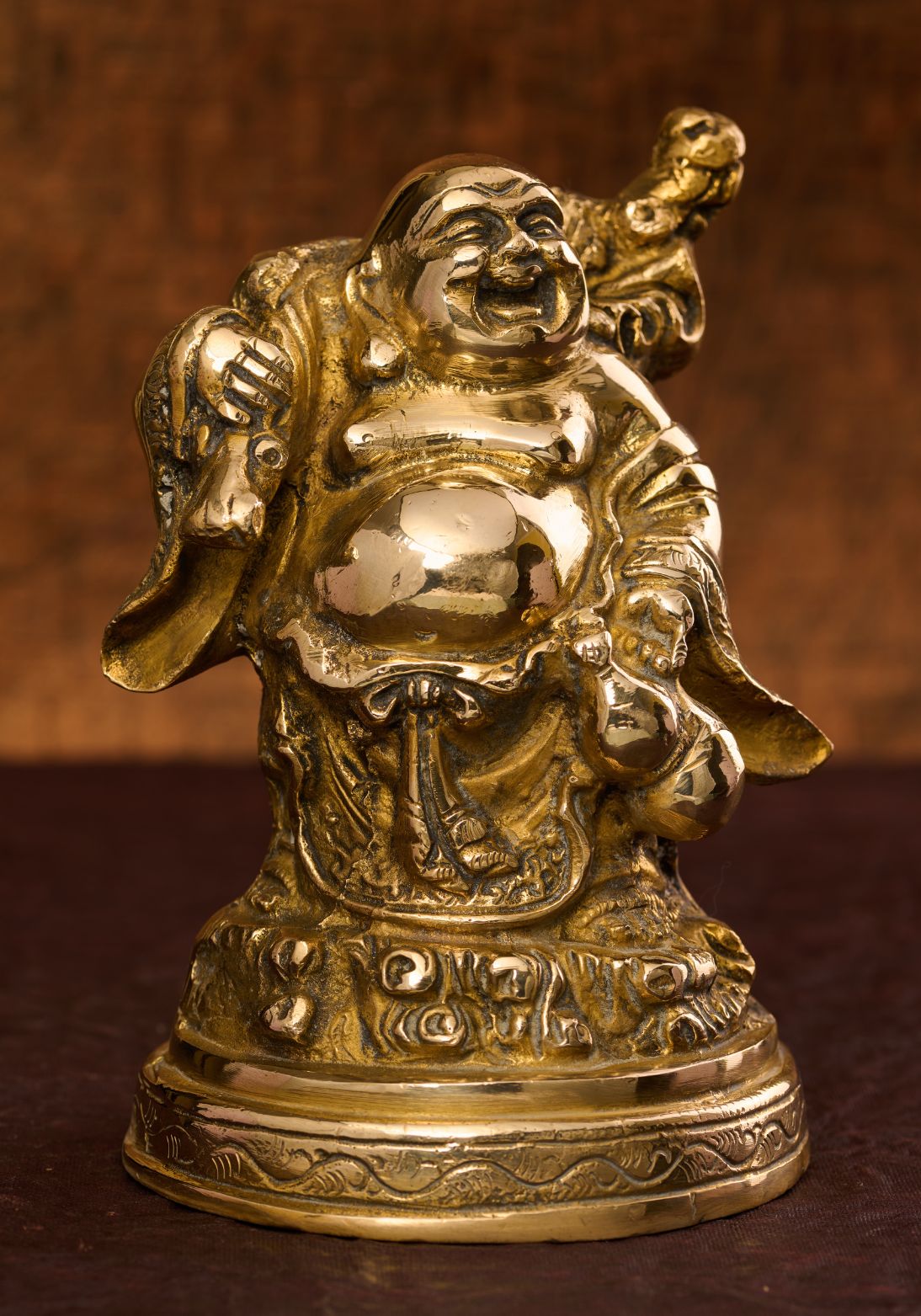 Standing Laughing Buddha in Brass