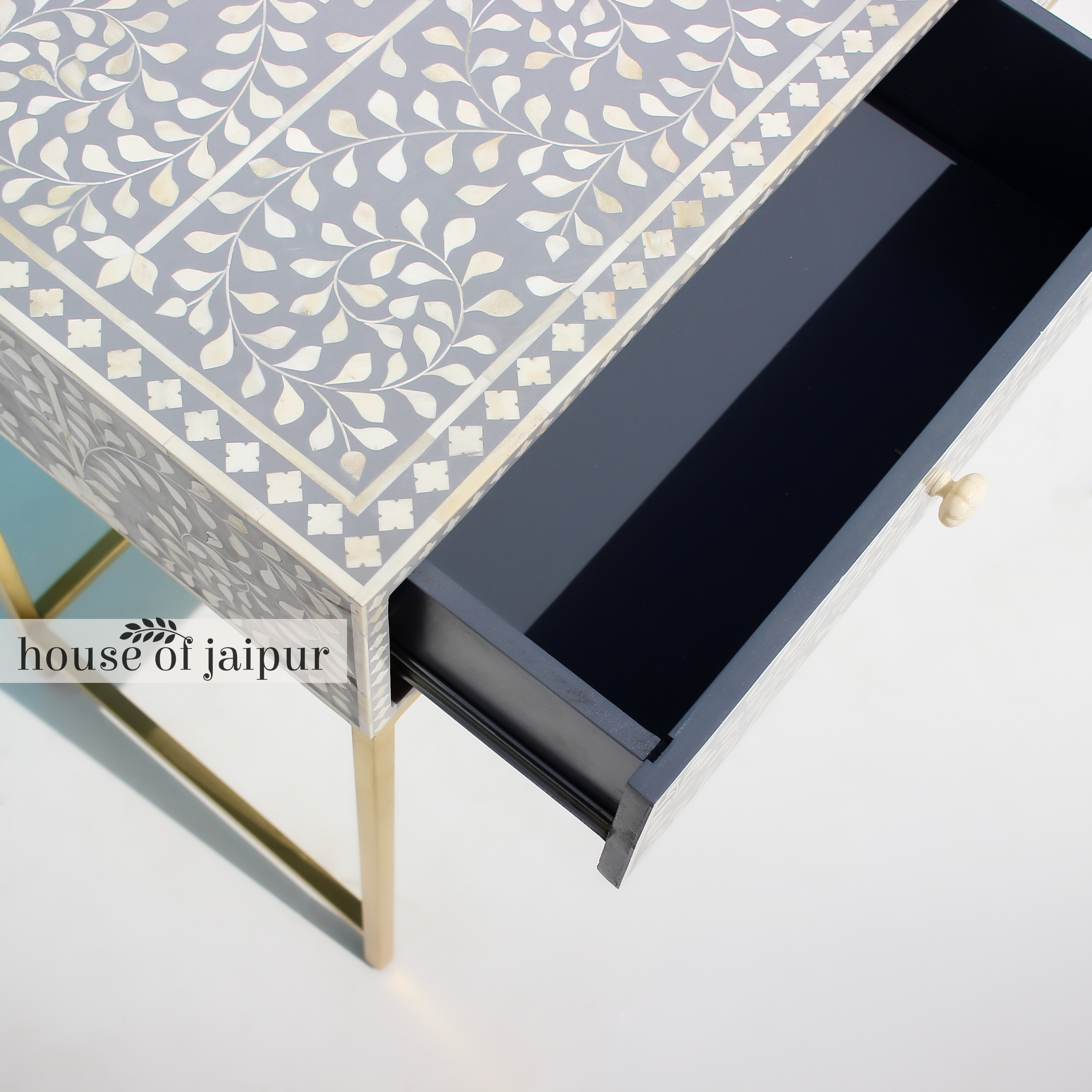 Small Floral Bone Inlay Console Table