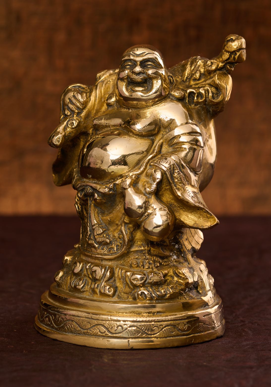 Standing Laughing Buddha in Brass