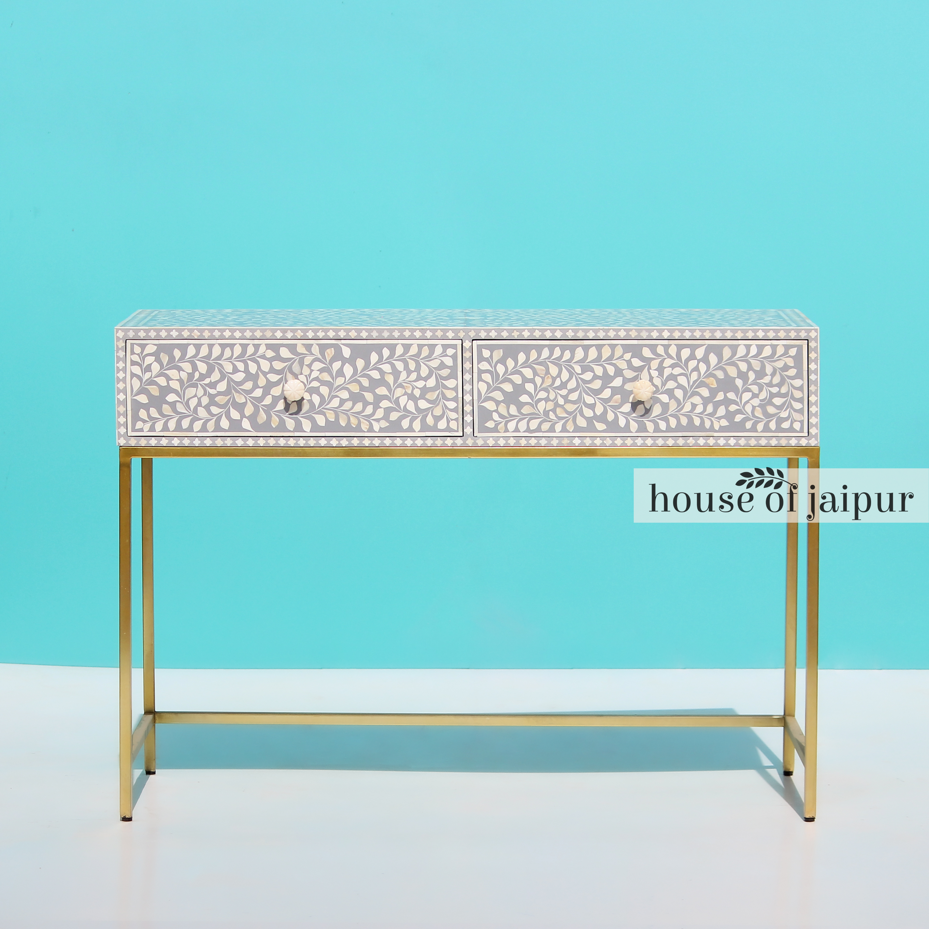 Small Floral Bone Inlay Console Table