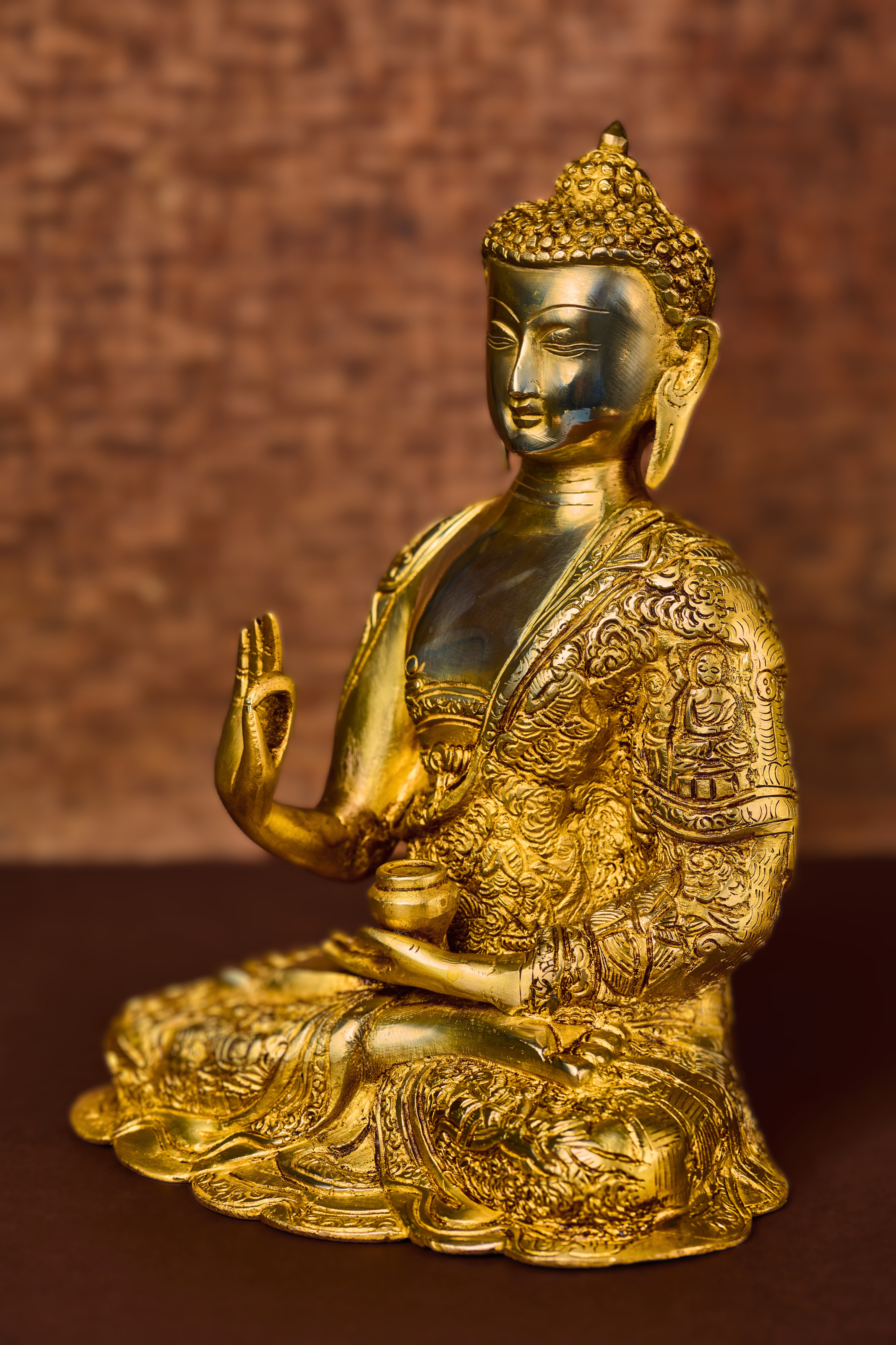 Solid Brass Buddha with Intricate Etching