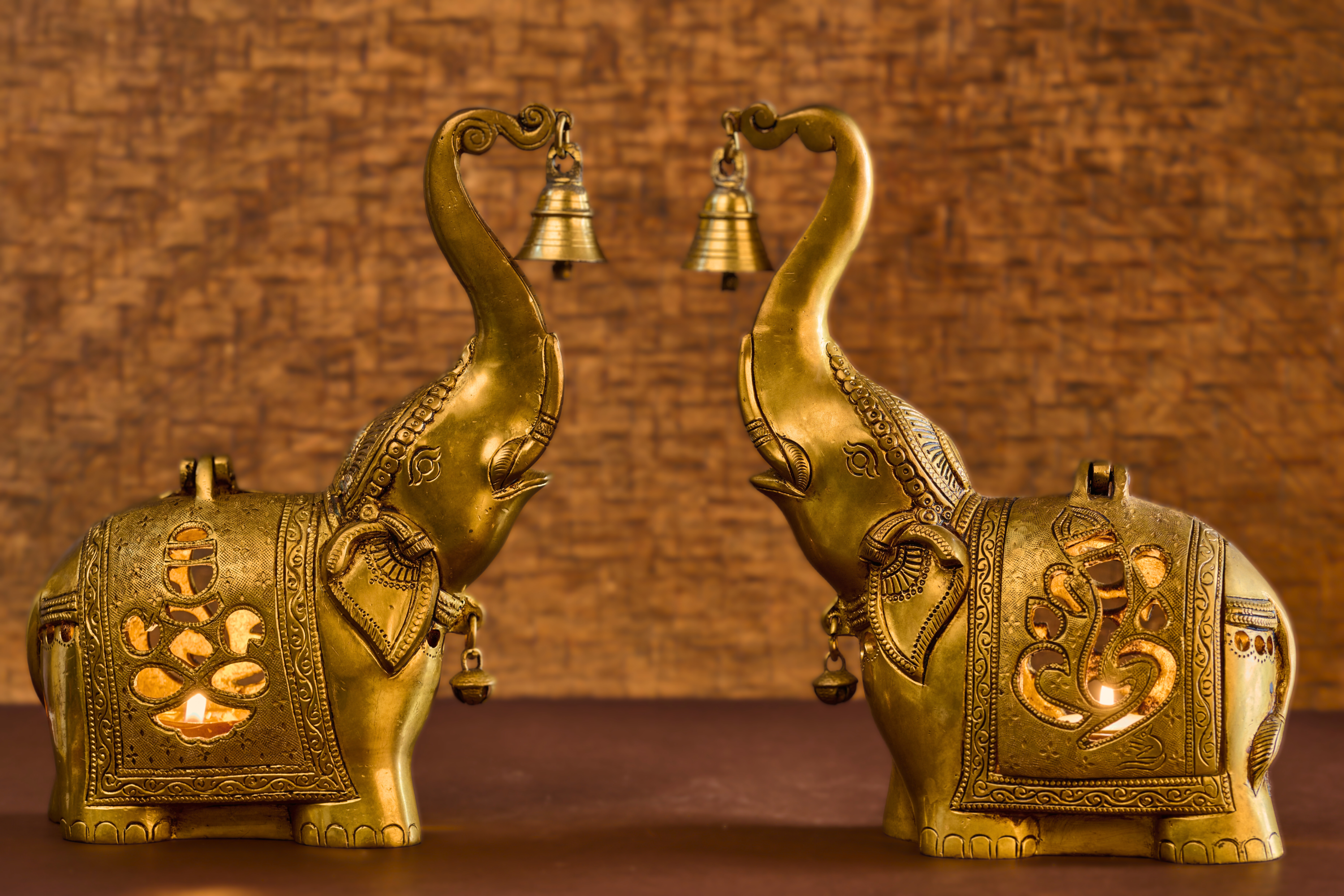 Brass Twin Elephant Tea-Light Holders