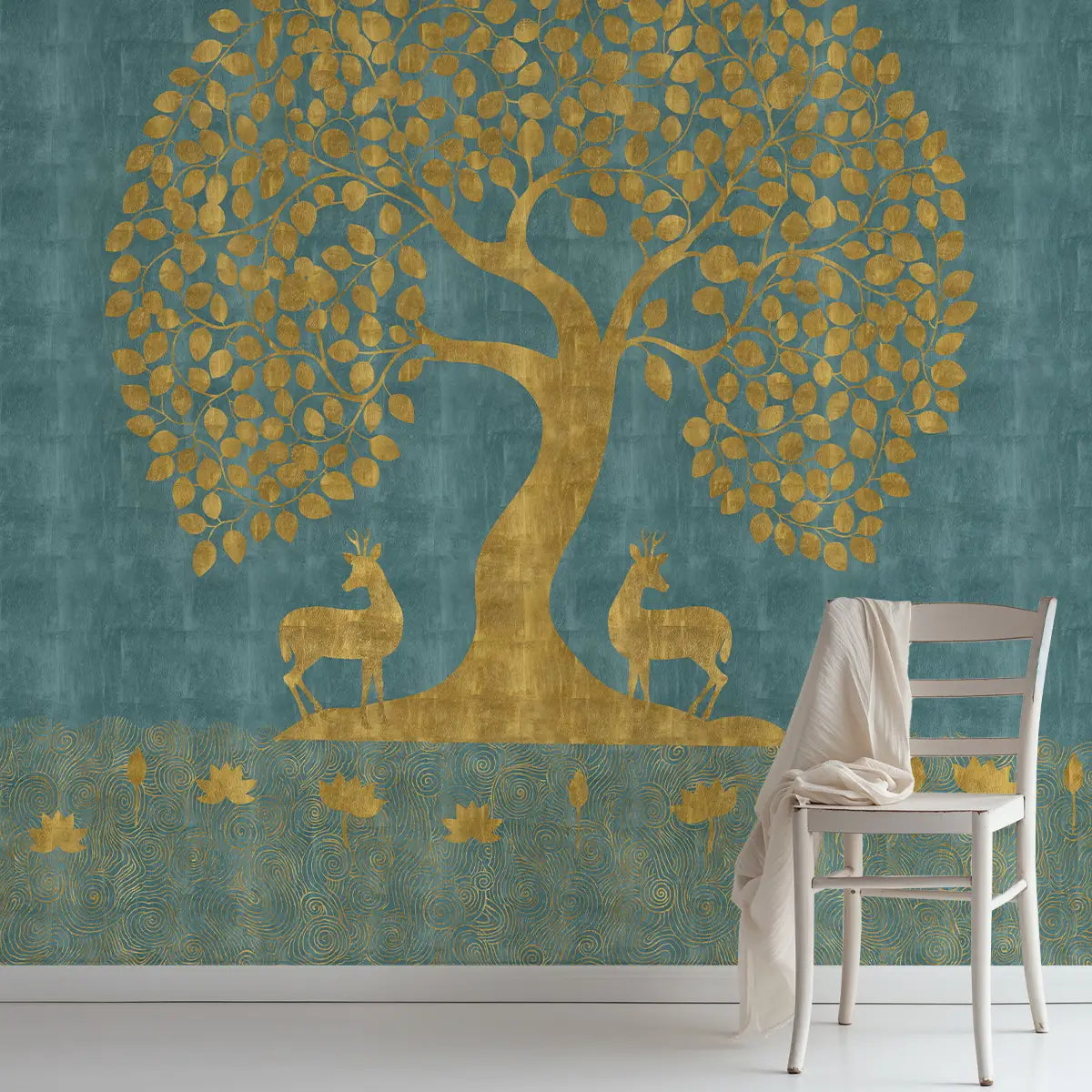 Tree of Life Wallpaper in style of Pichwai Art Form Customised for Rooms Blue