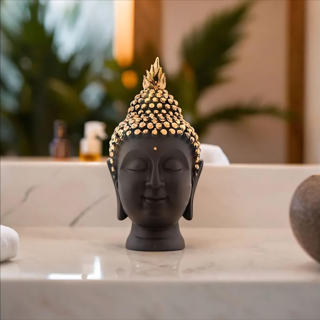 Black wooden Buddha head