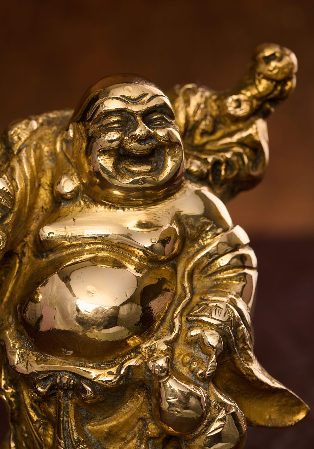 Standing Laughing Buddha in Brass