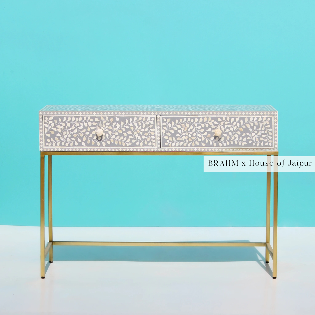 Small Floral Bone Inlay Console Table