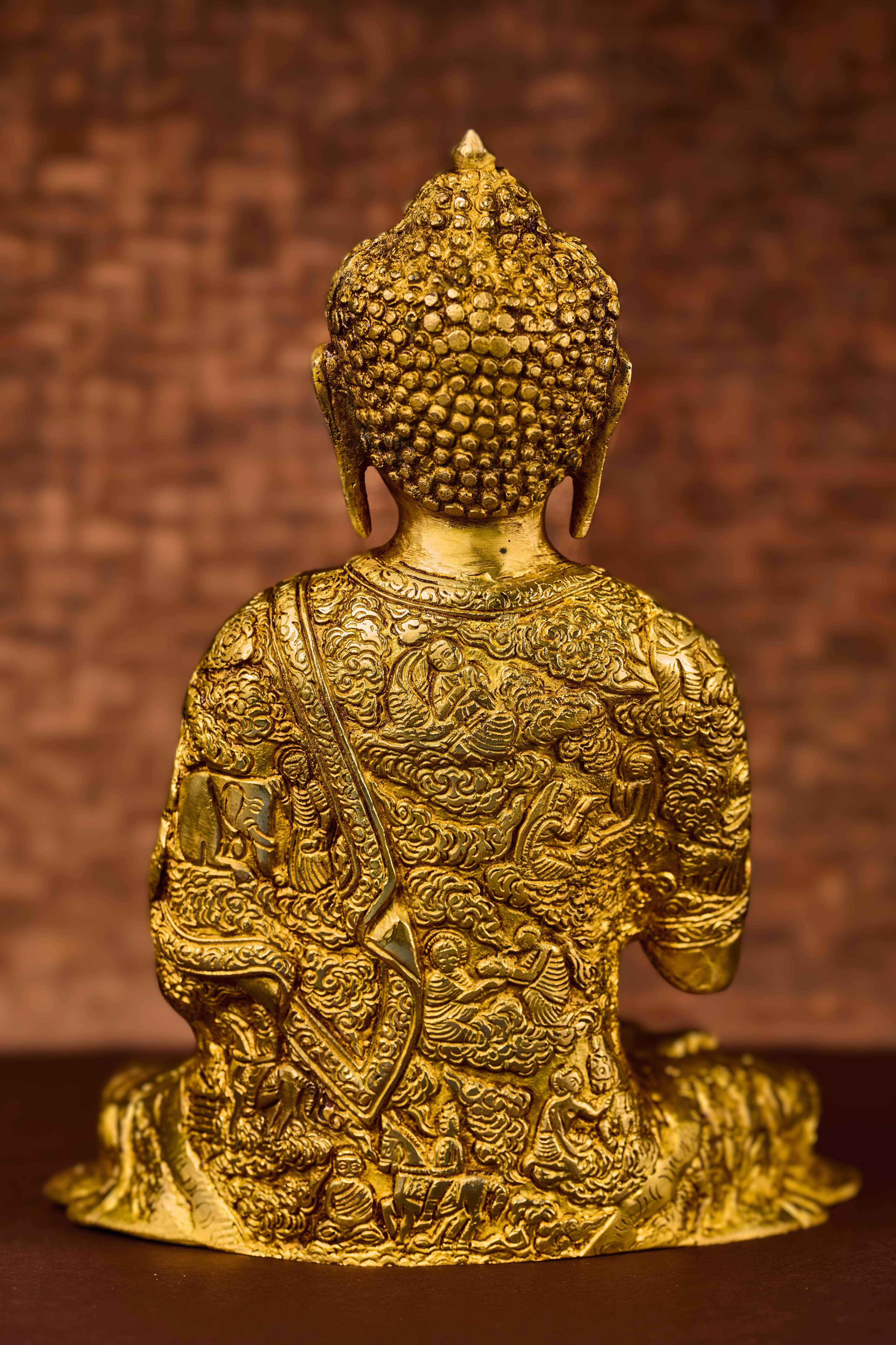 Solid Brass Buddha with Intricate Etching