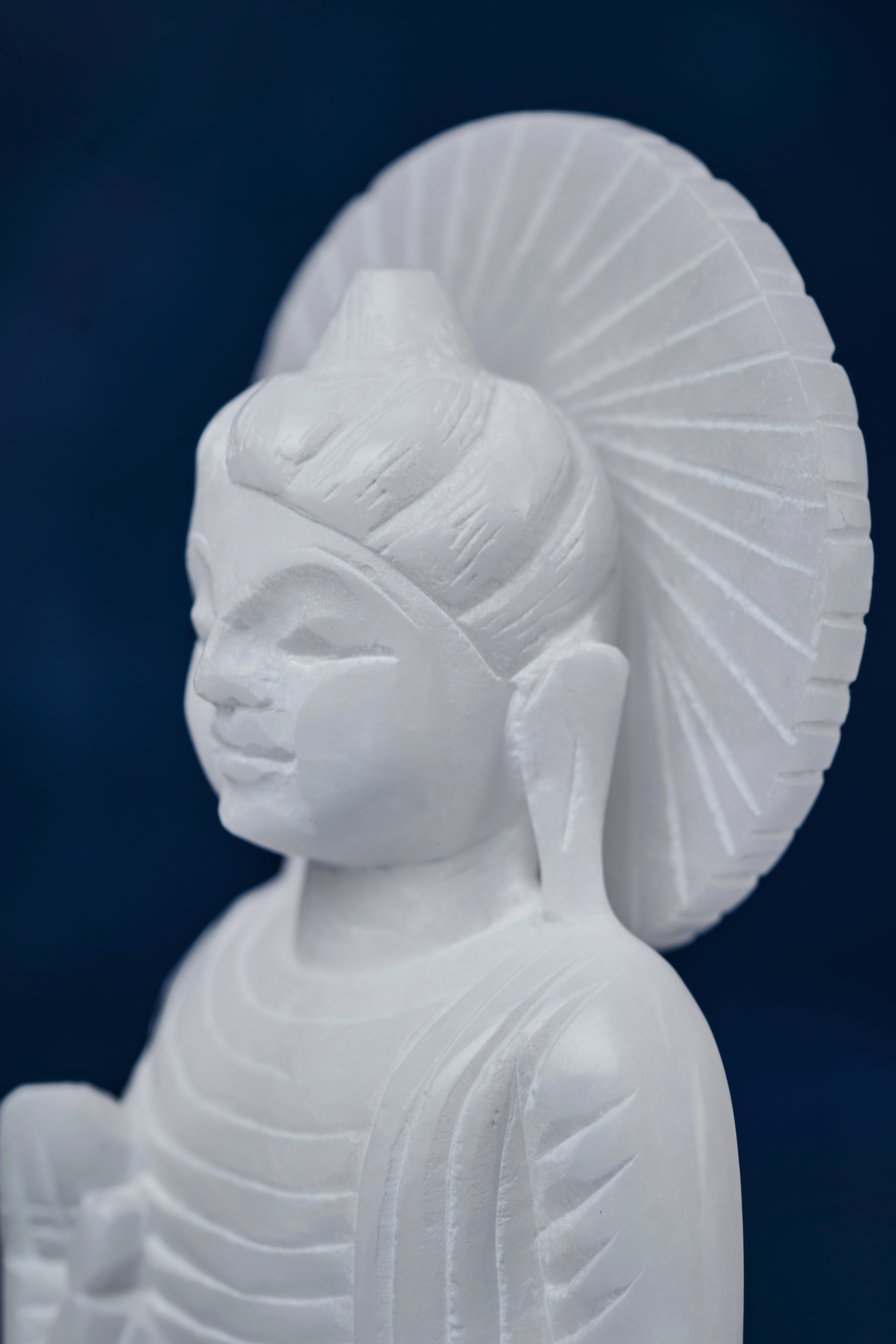 White Stone Buddha With 'Dharma' Wheel