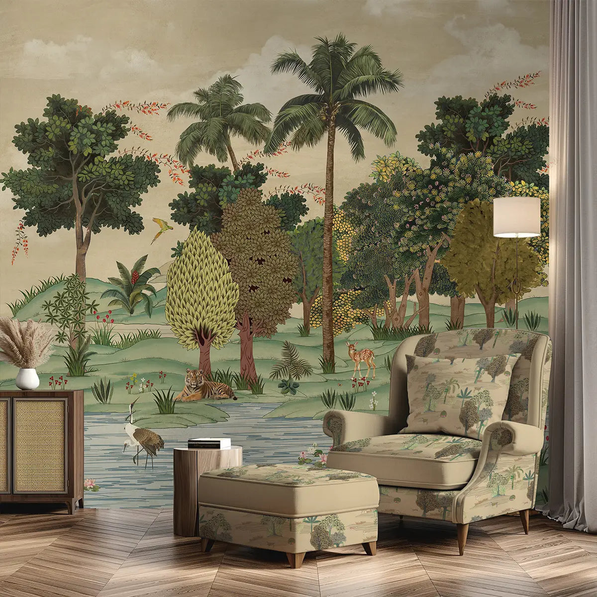 Ran Shringar Wallpaper Depicting Ranthambore Forest Designed for Walls muddy creamish beige