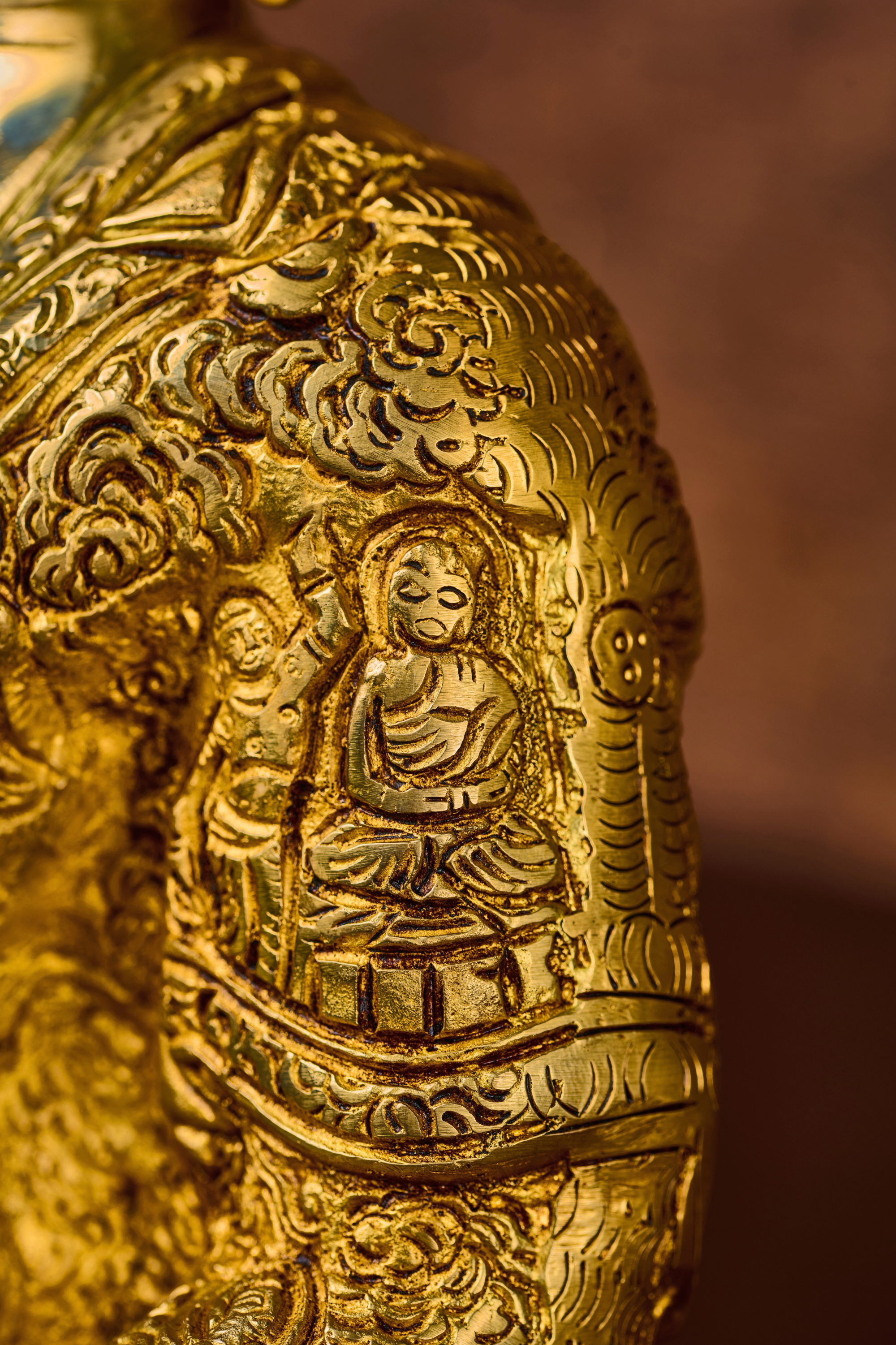 Solid Brass Buddha with Intricate Etching