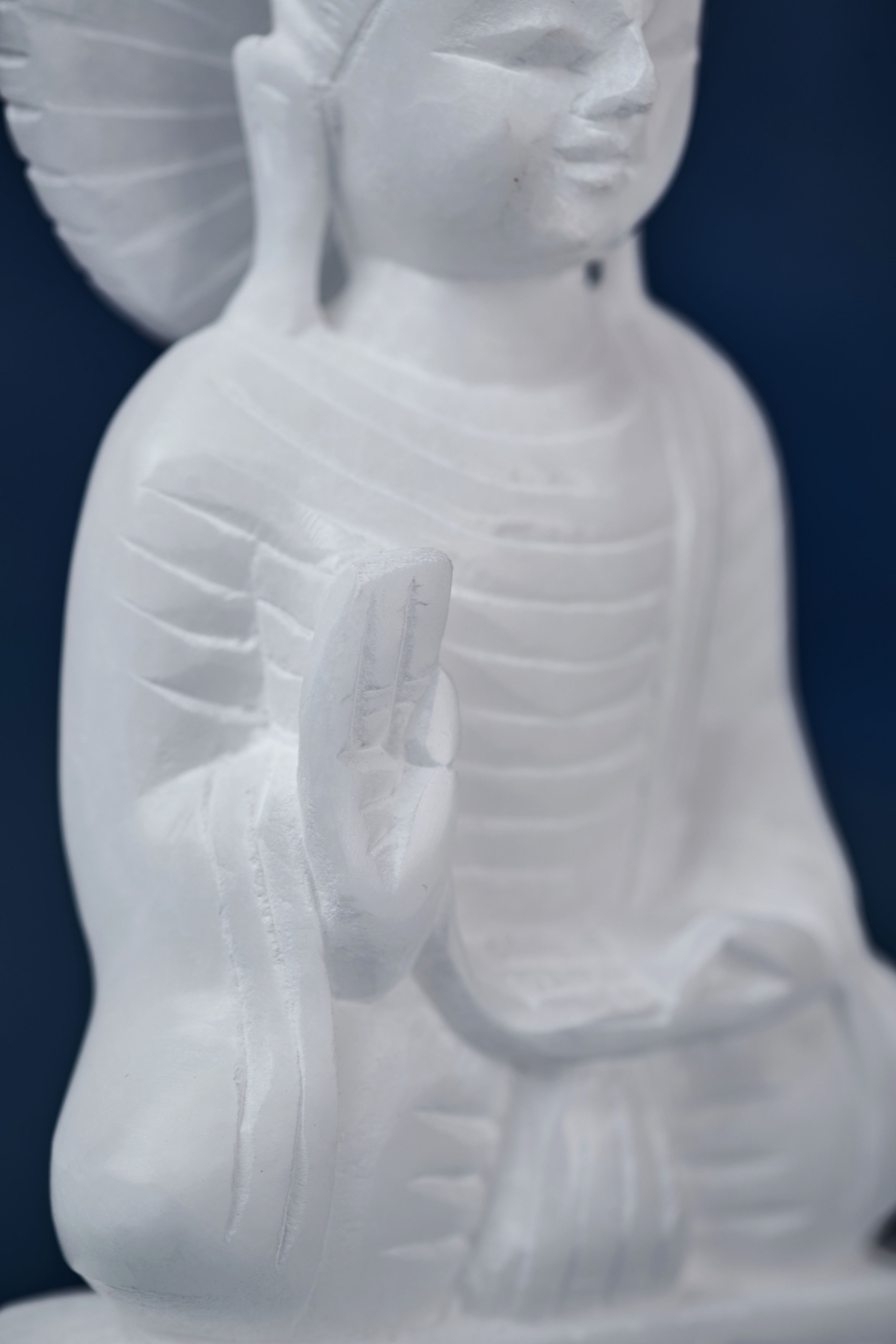 White Stone Buddha With 'Dharma' Wheel