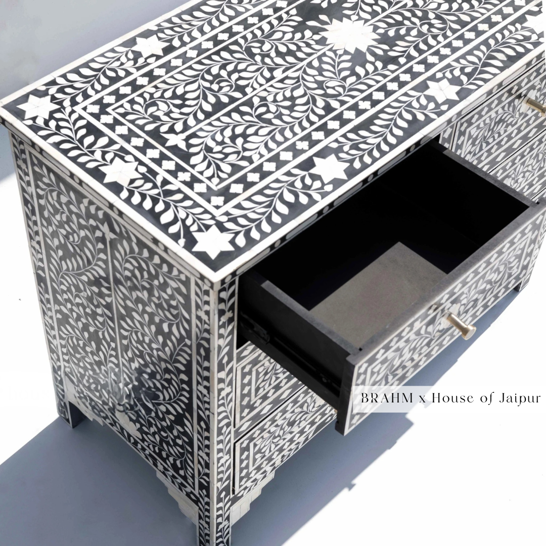 Floral Black Bone Inlay Dresser