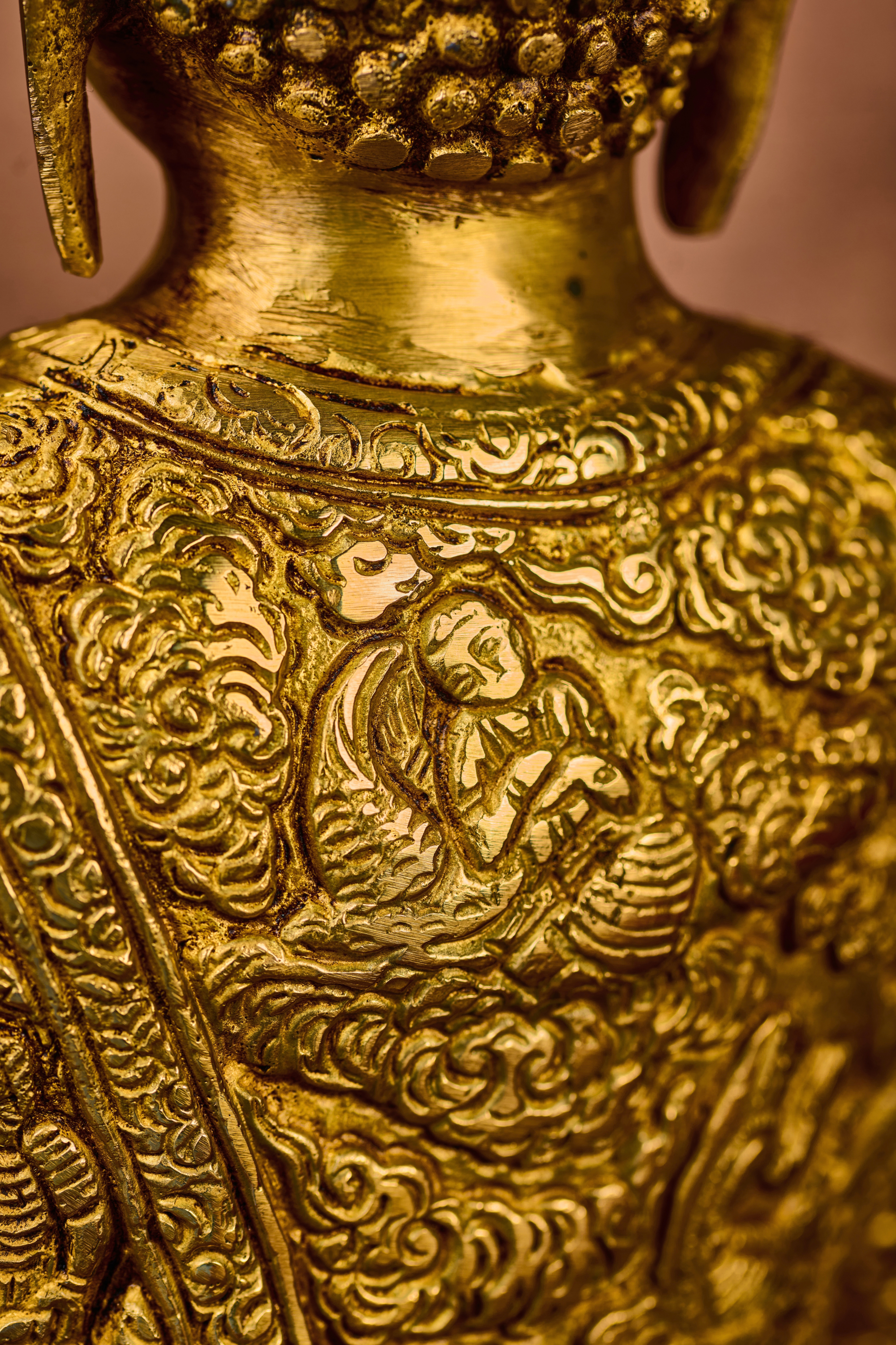 Solid Brass Buddha with Intricate Etching