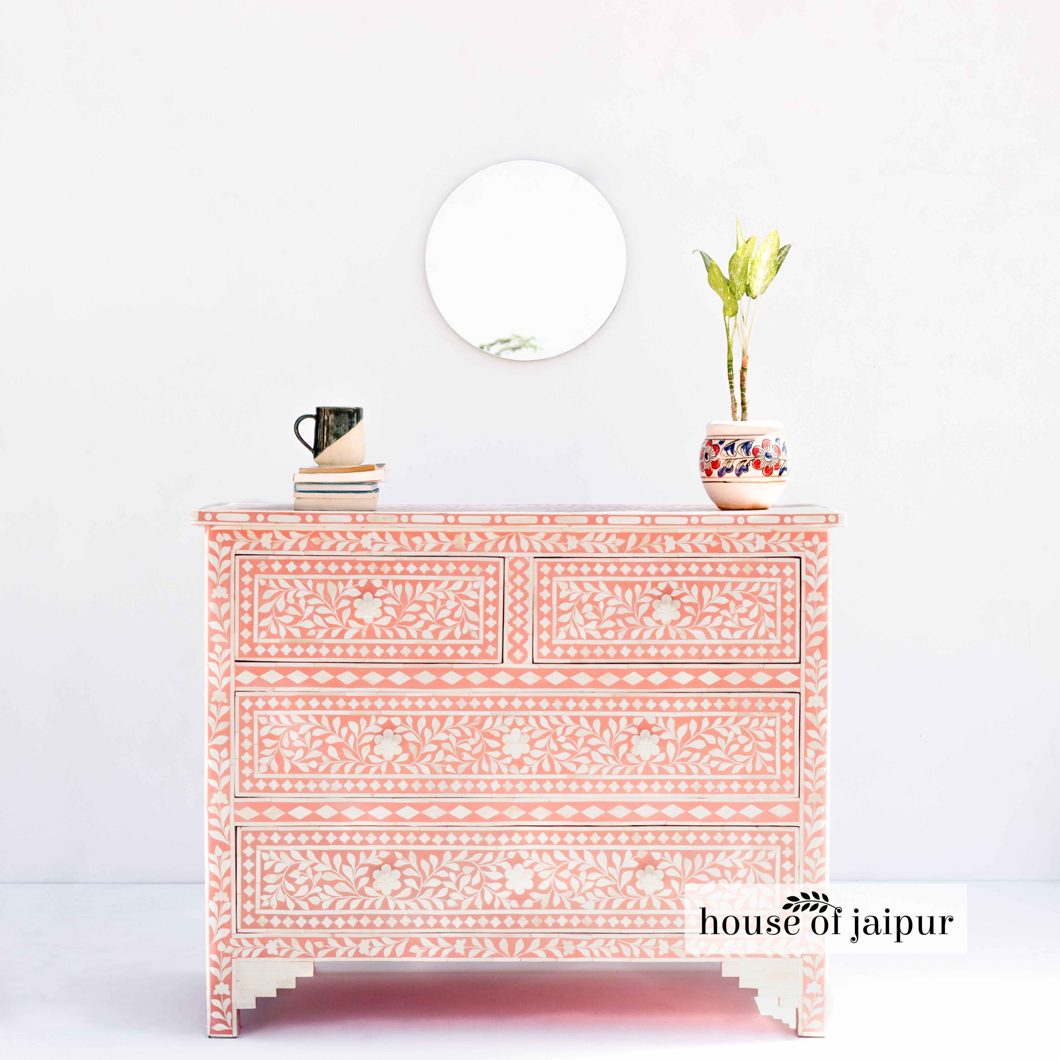 Floral Pink Bone Inlay Dresser