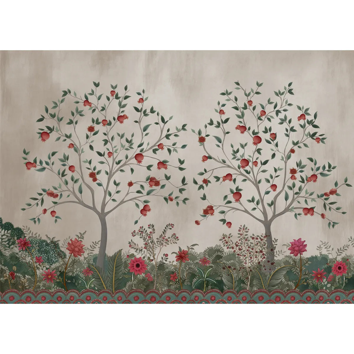 Rang Baag Indian Style Wallpaper Customised, pomegranate, trees, flowers, art, shop