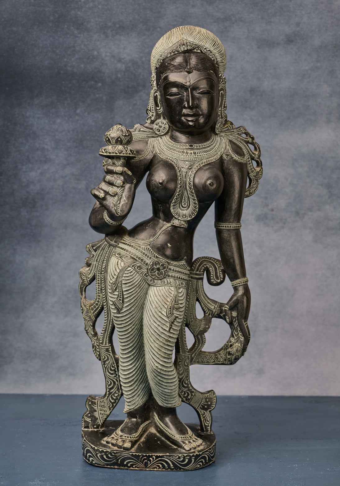 Standing 'Apsara' in Black Stone