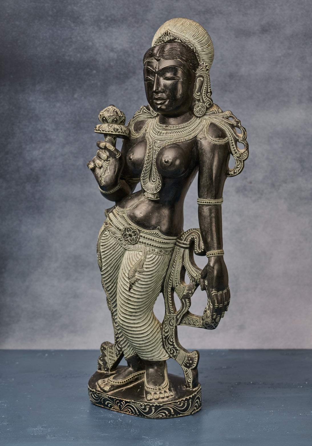 Standing 'Apsara' in Black Stone