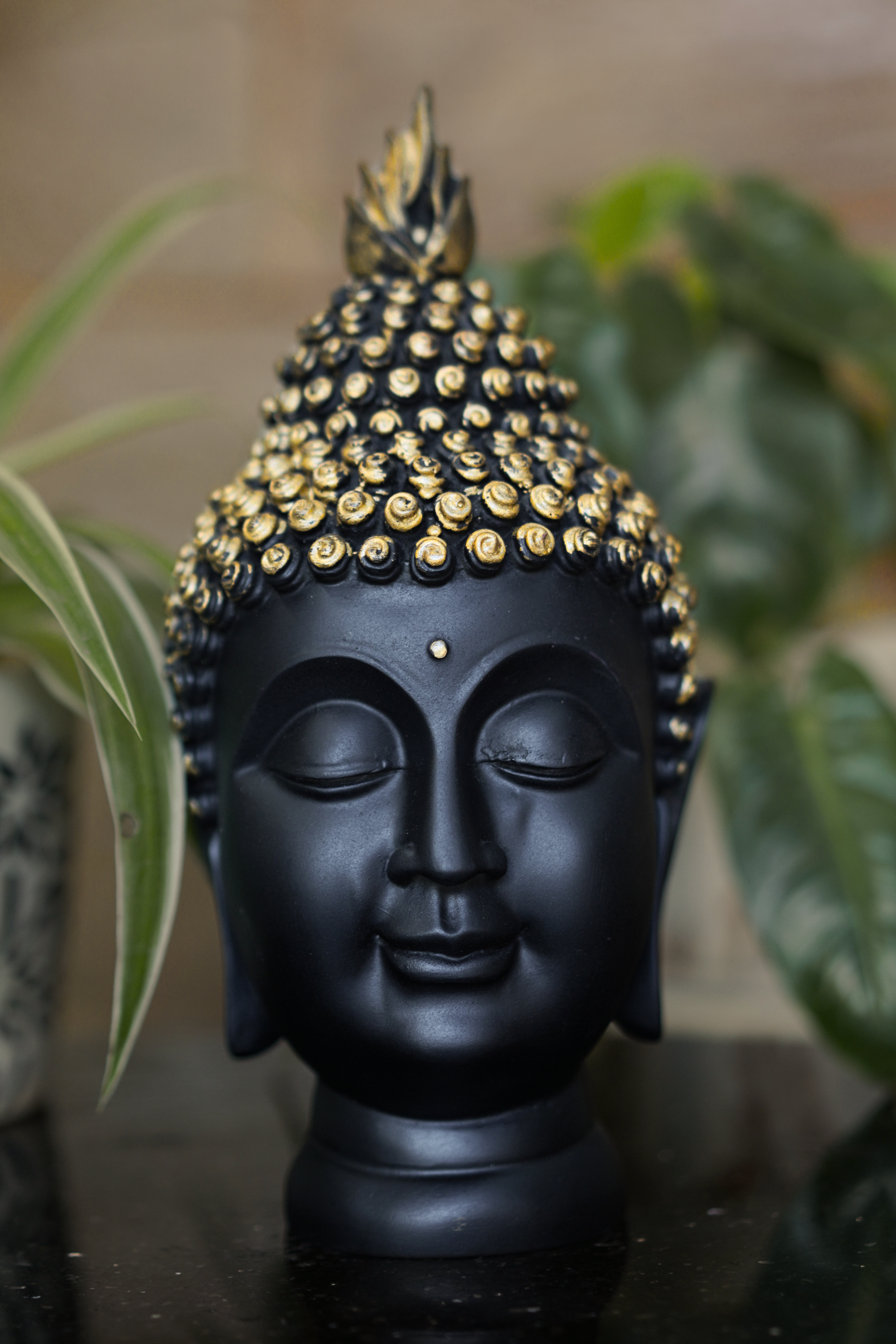 Black wooden Buddha head