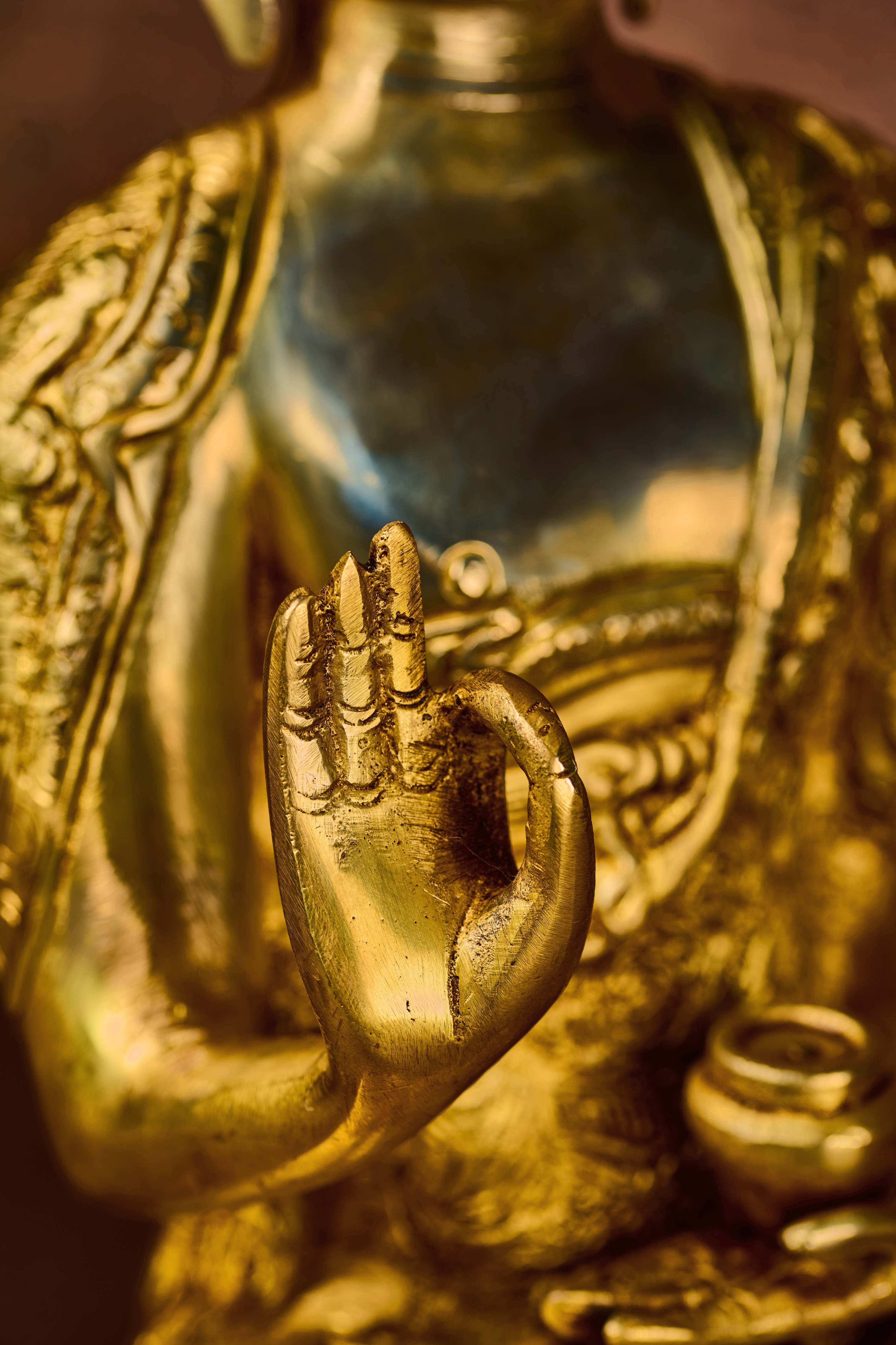 Solid Brass Buddha with Intricate Etching