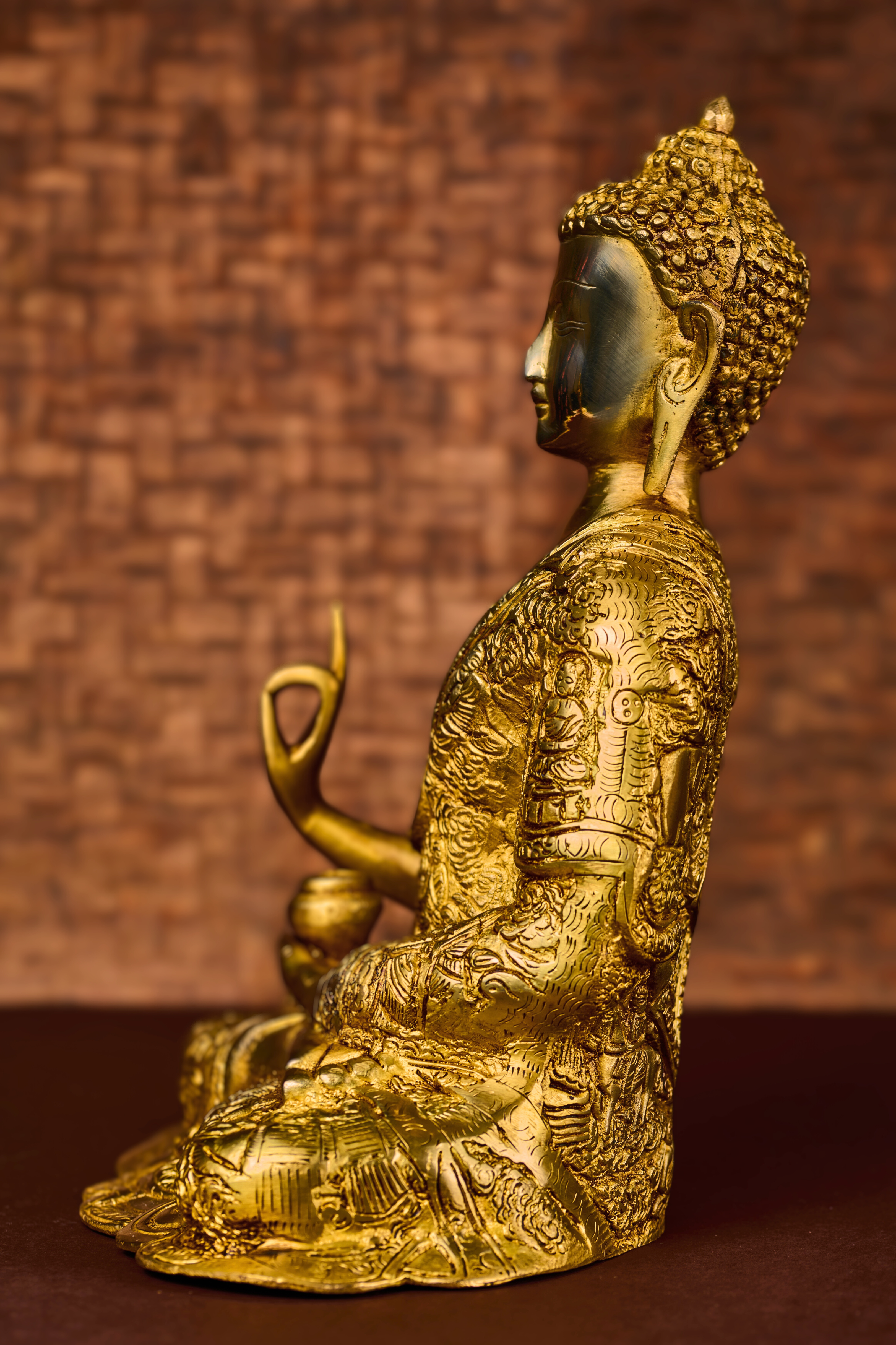 Solid Brass Buddha with Intricate Etching