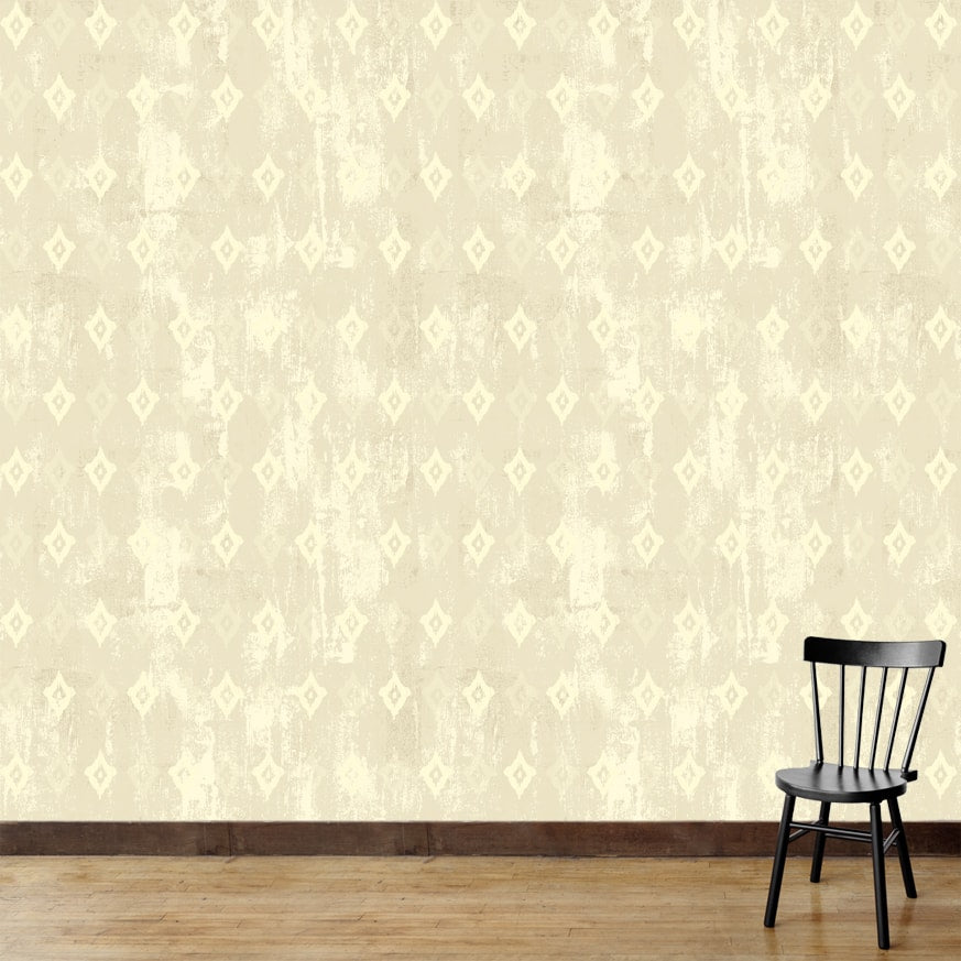 Beige Indian Ikkat Pattern Bedroom Wallpaper