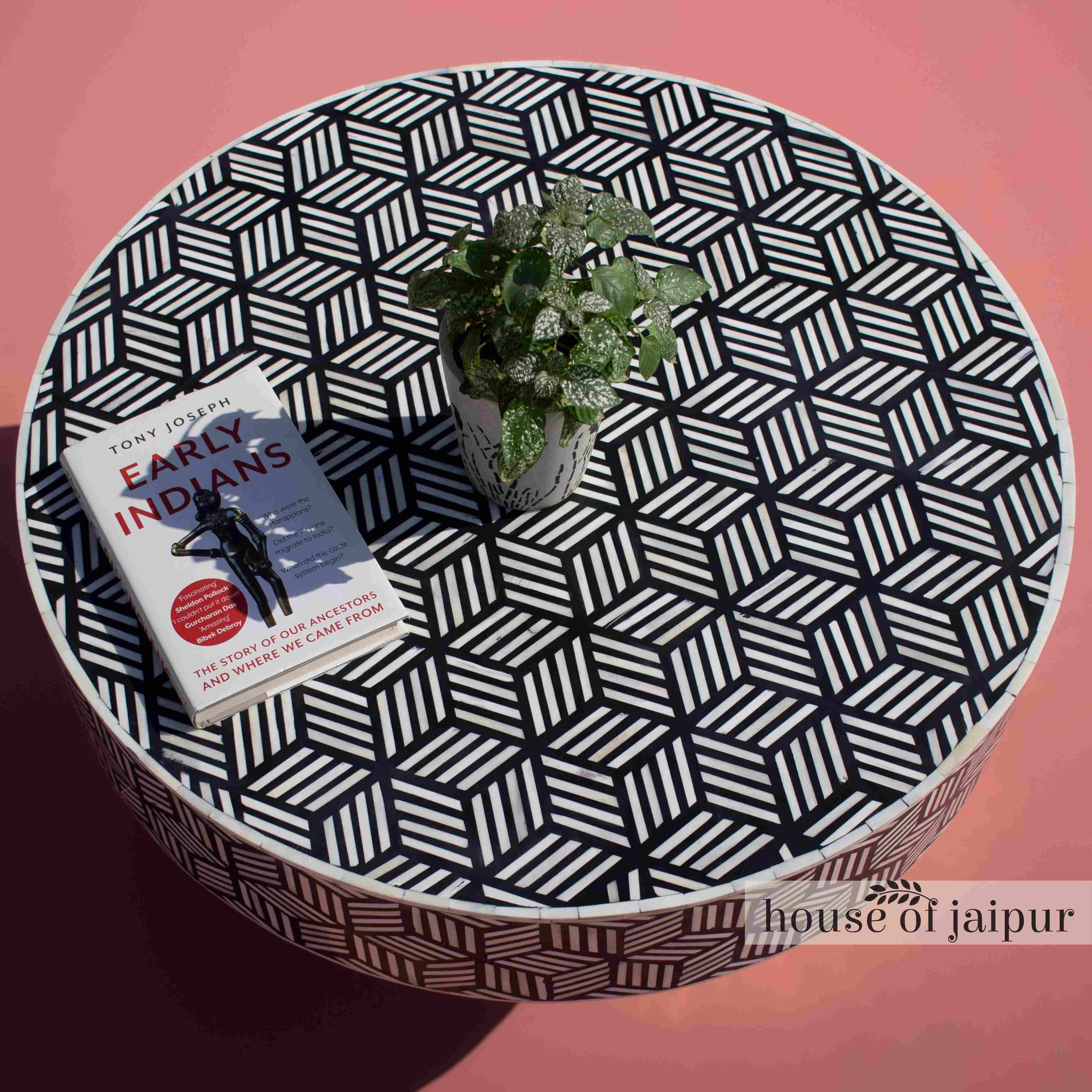 Bone Inlay Coffee Table Geometric Design