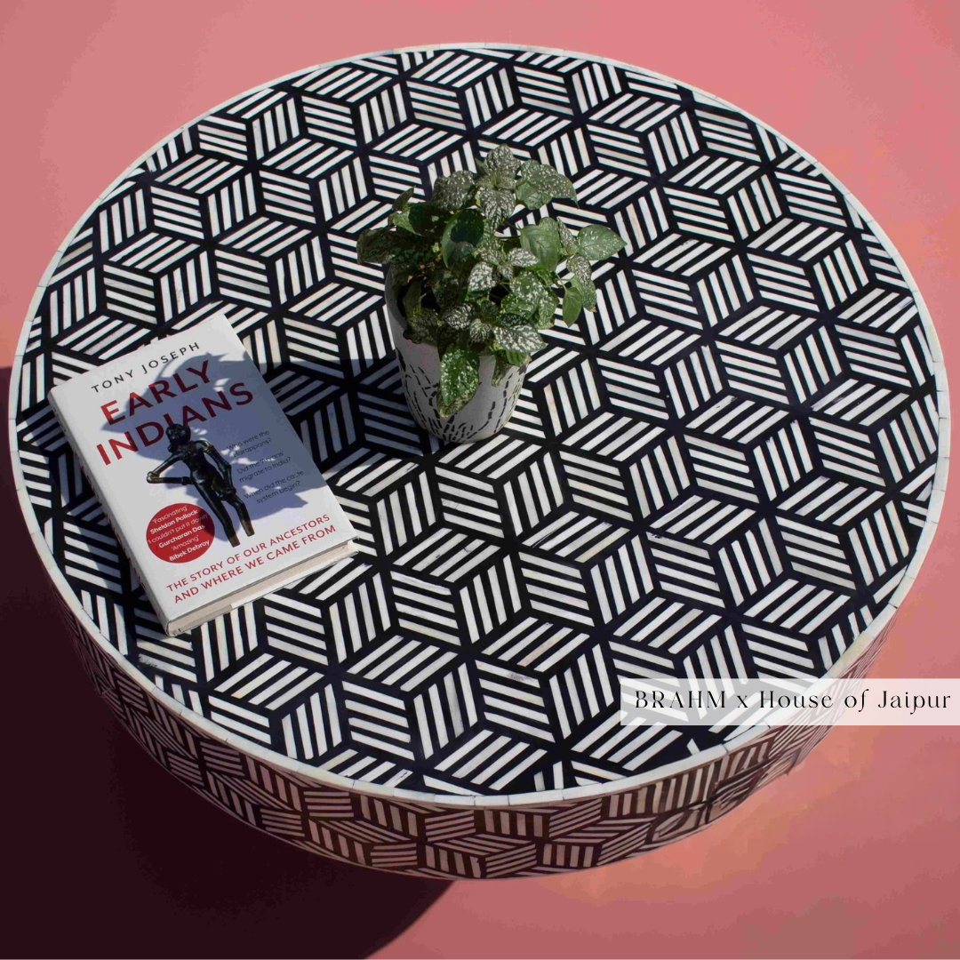 Bone Inlay Coffee Table Geometric Design