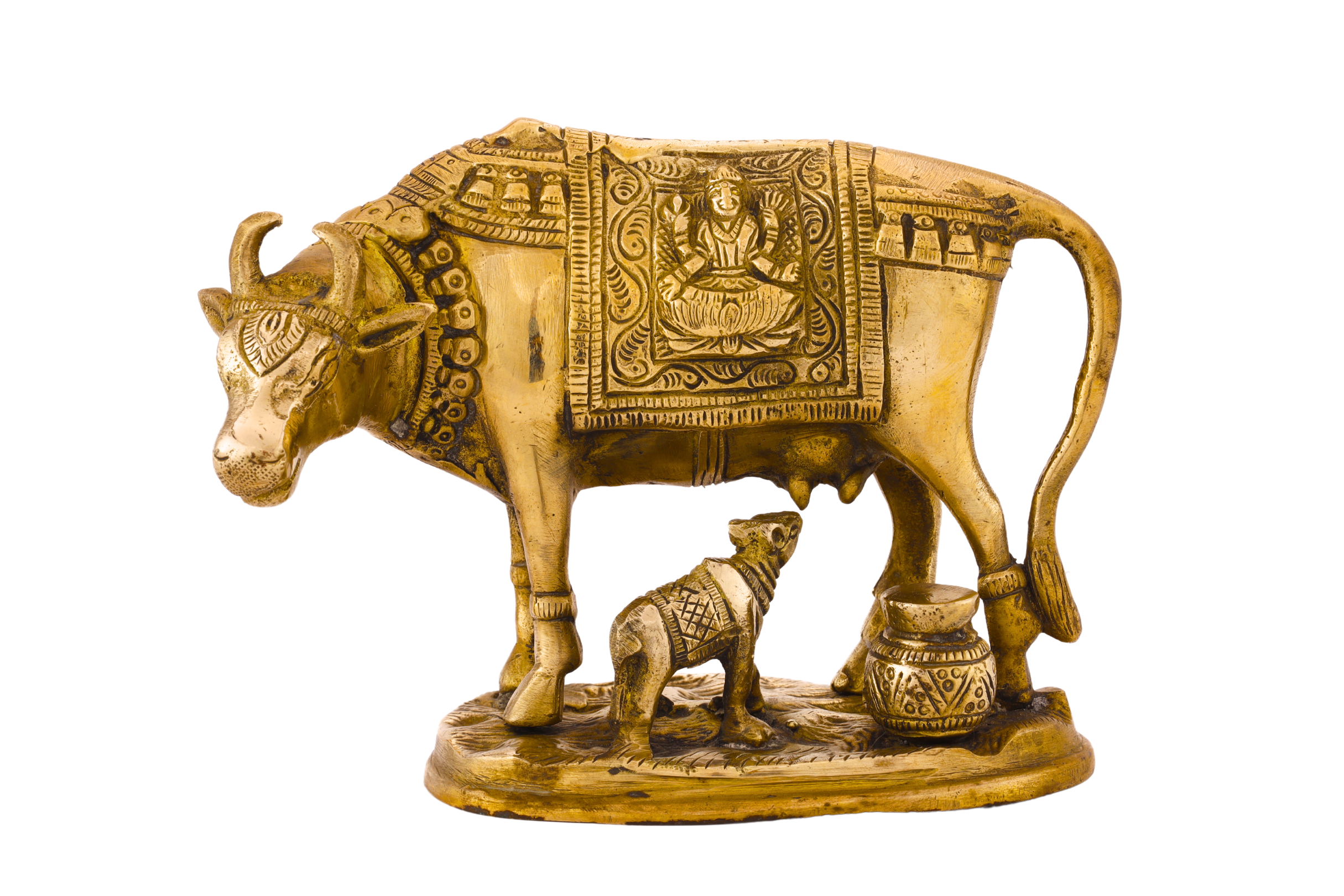 Brass 'Kamadhenu' Sculpture: Cow with Calf