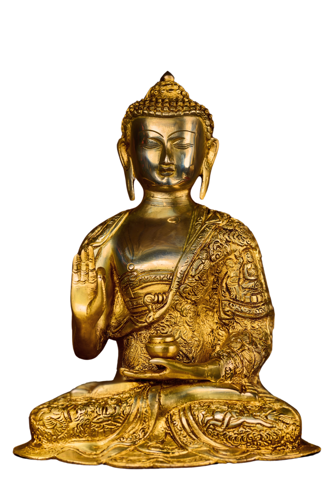 Solid Brass Buddha with Intricate Etching