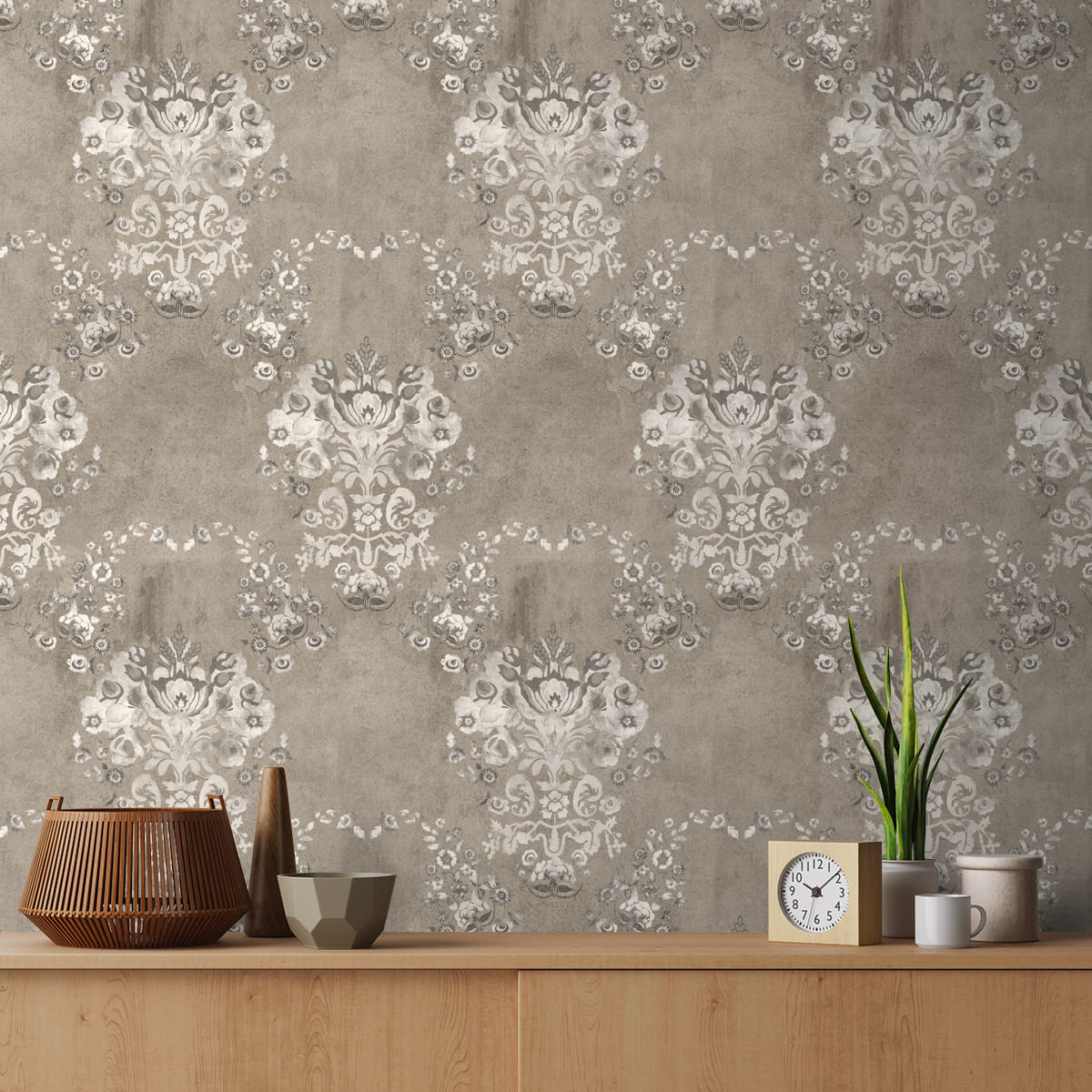 Floral Damask Style Pattern Repeat Wallpaper