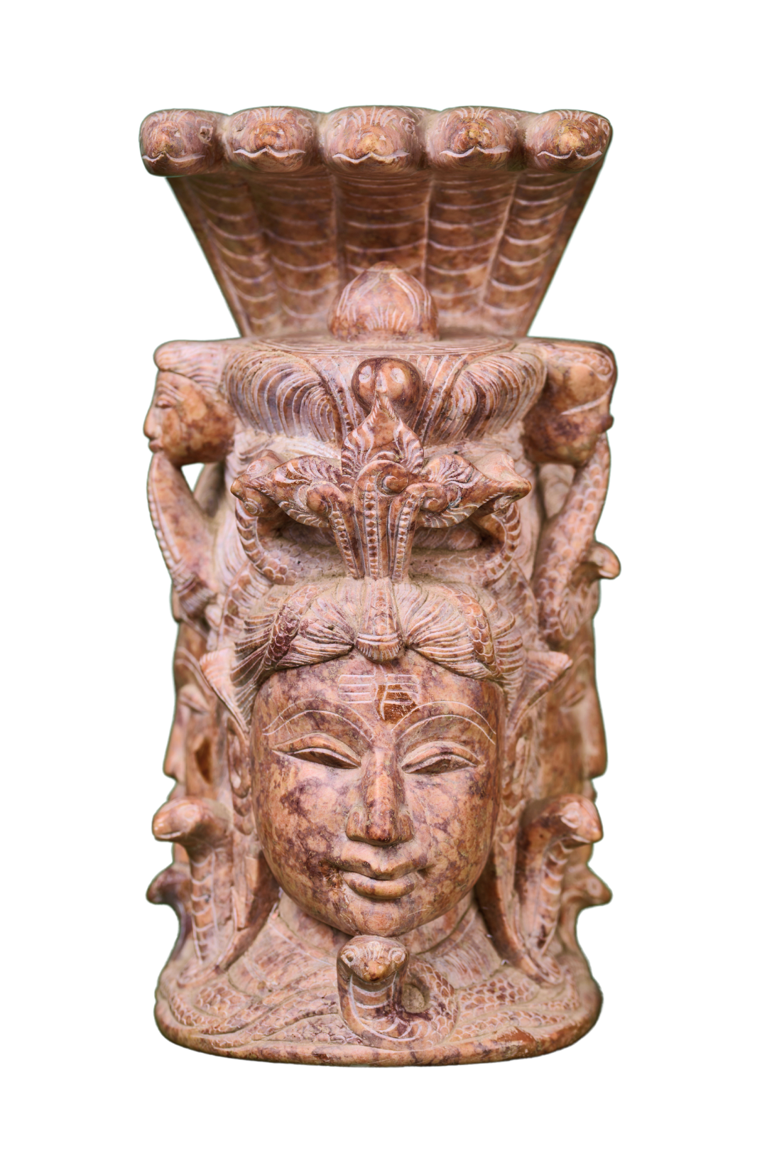 Red Stone 'Trimurti' Sculpture