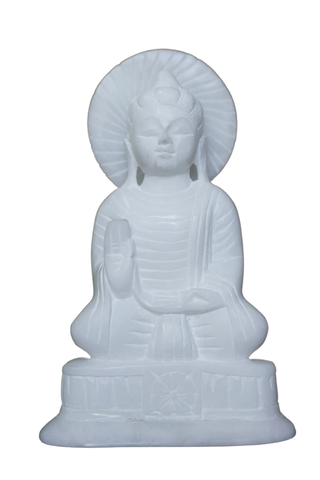 White Stone Buddha With 'Dharma' Wheel