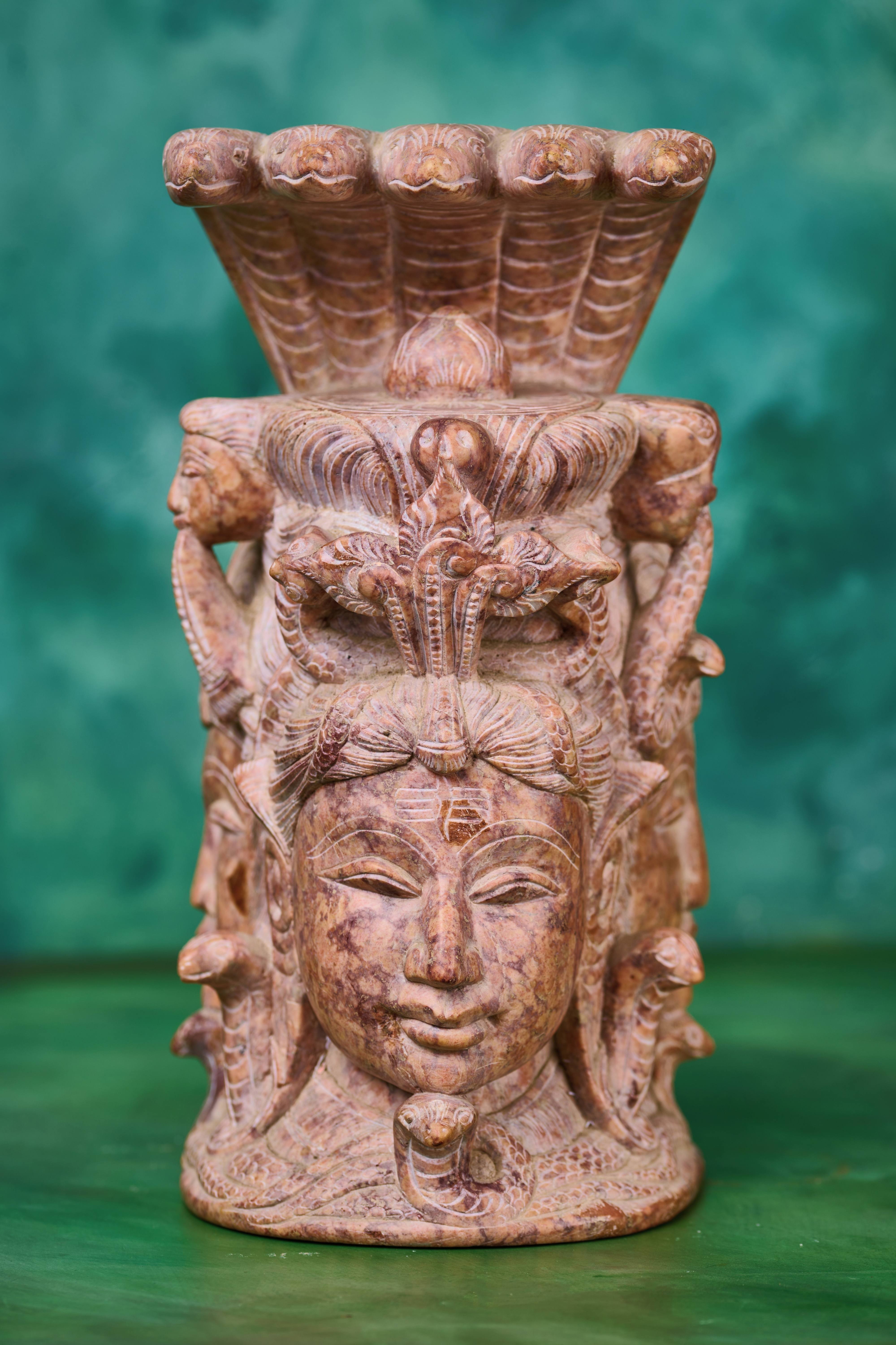 Red Stone 'Trimurti' Sculpture